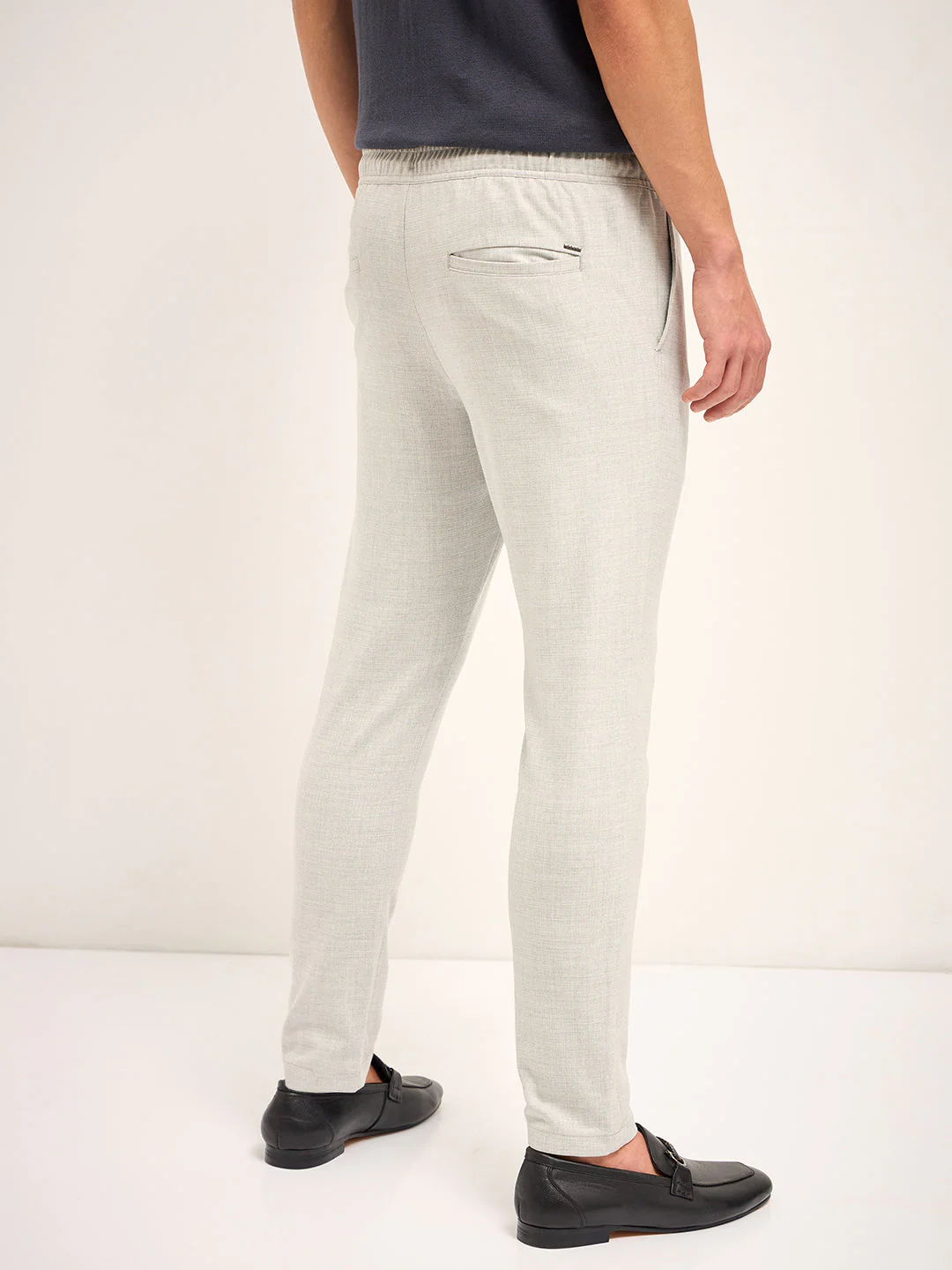 Men Grey Solid 4 Way Stretch Formal Trouser - Image 2