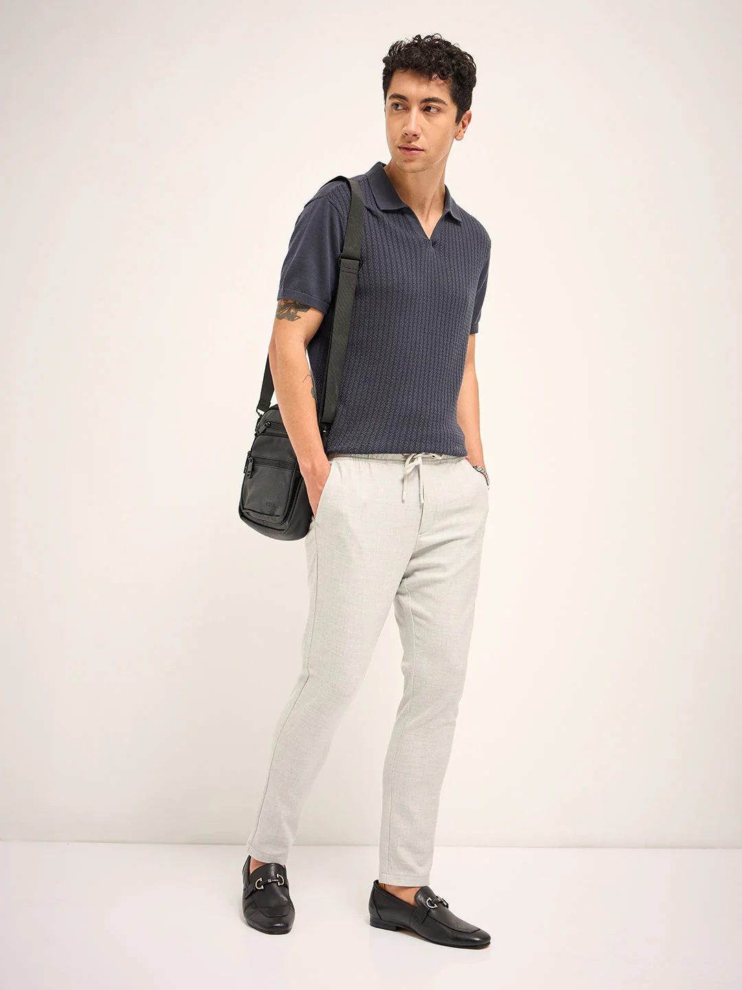 Men Grey Solid 4 Way Stretch Formal Trouser - Image 4