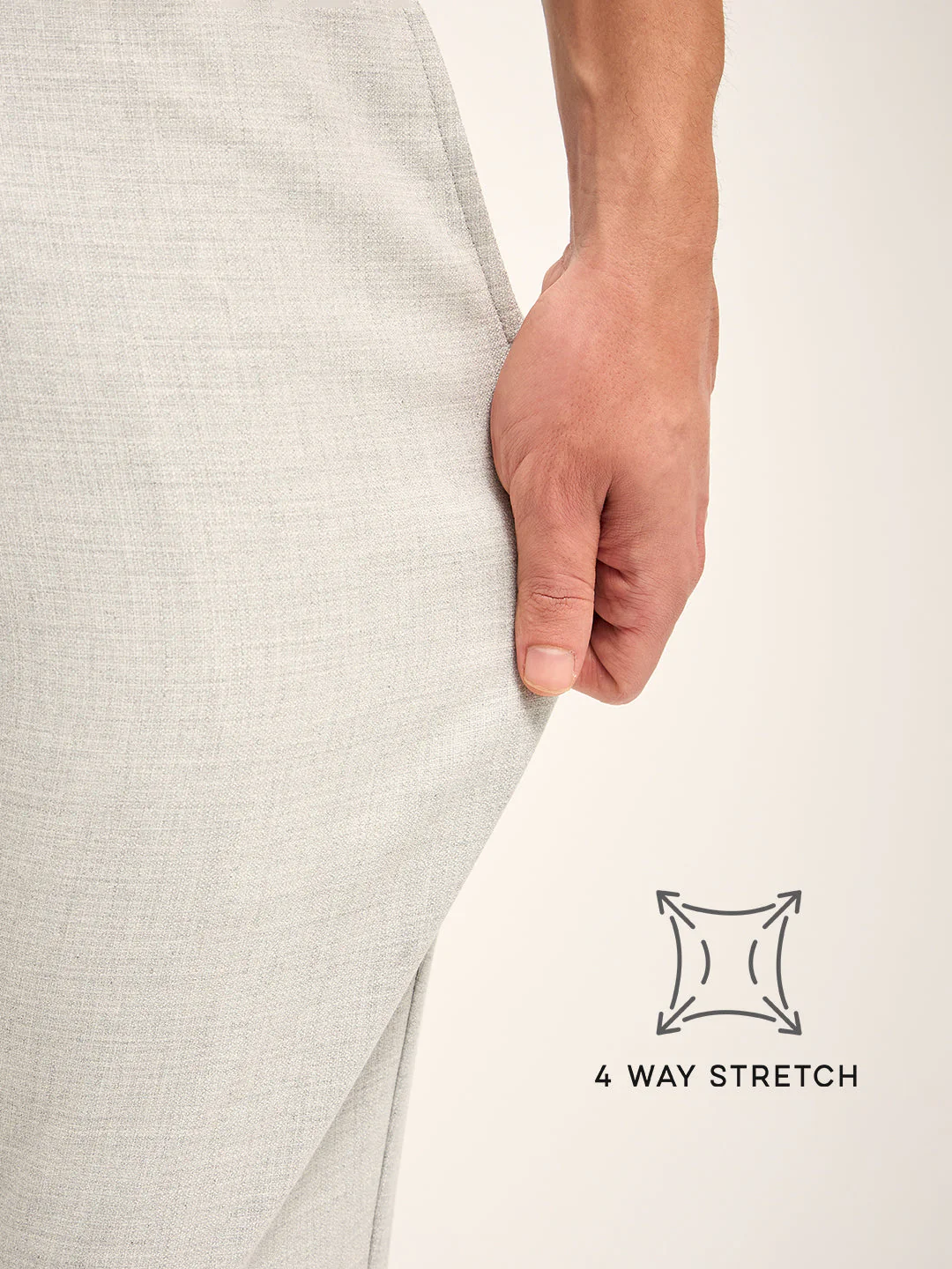 Men Grey Solid 4 Way Stretch Formal Trouser - Image 5