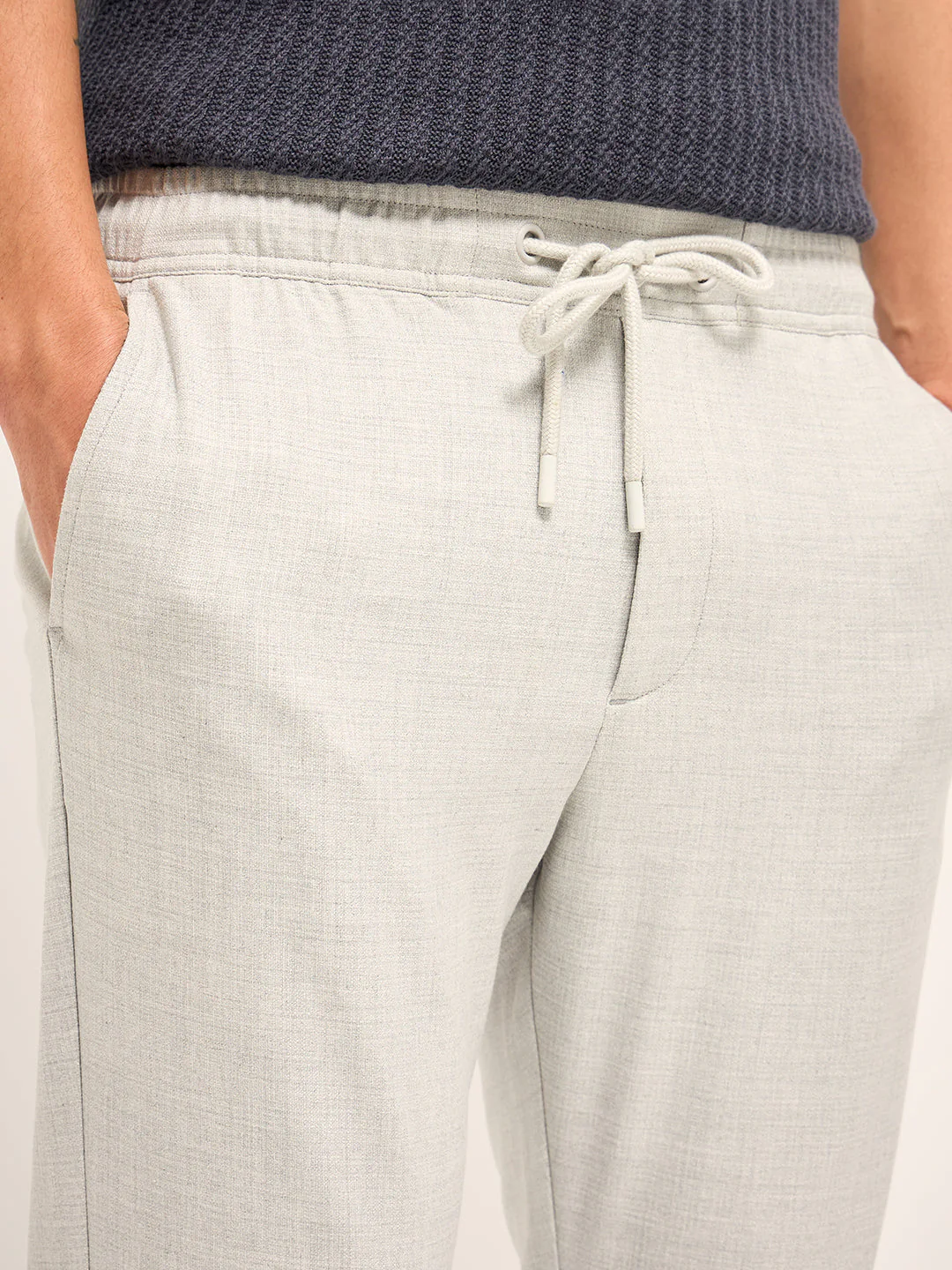 Men Grey Solid 4 Way Stretch Formal Trouser - Image 6