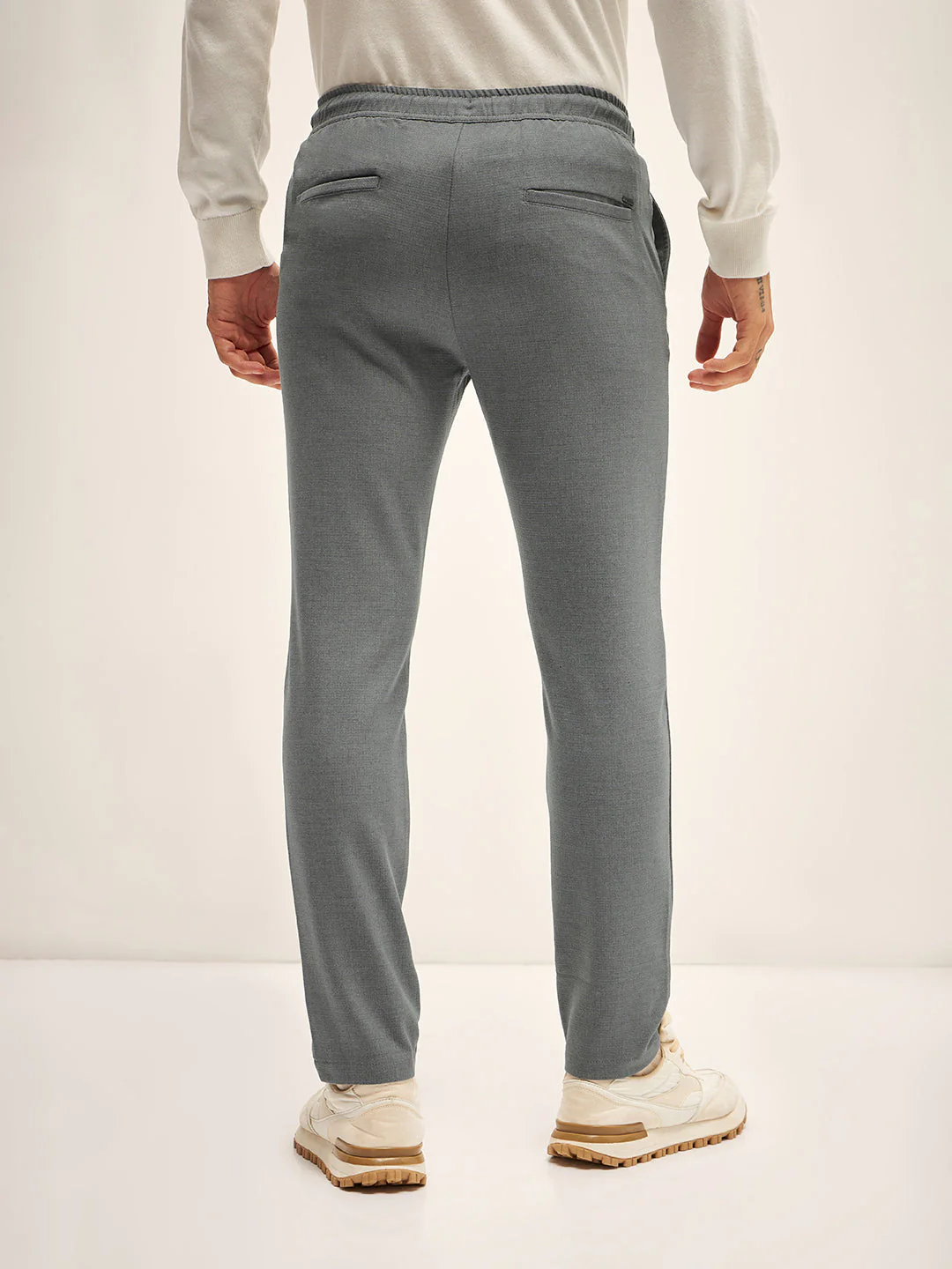 Men Grey Solid 4 Way Stretch Formal Trouser - Image 2