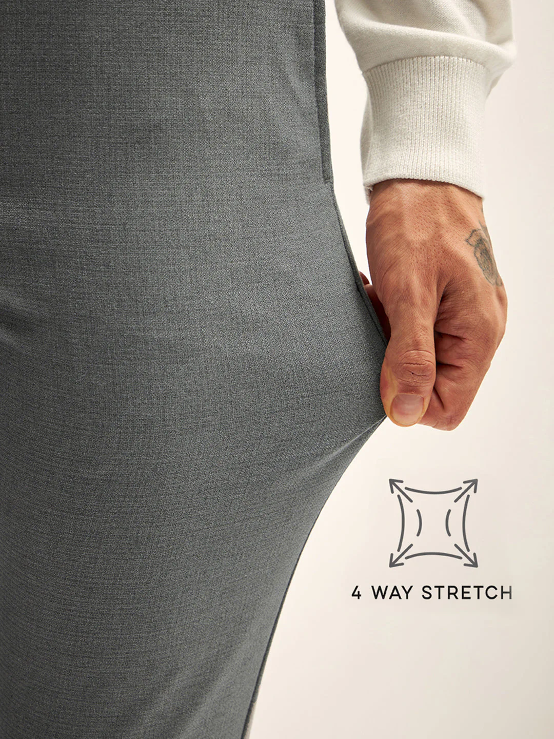 Men Grey Solid 4 Way Stretch Formal Trouser - Image 5