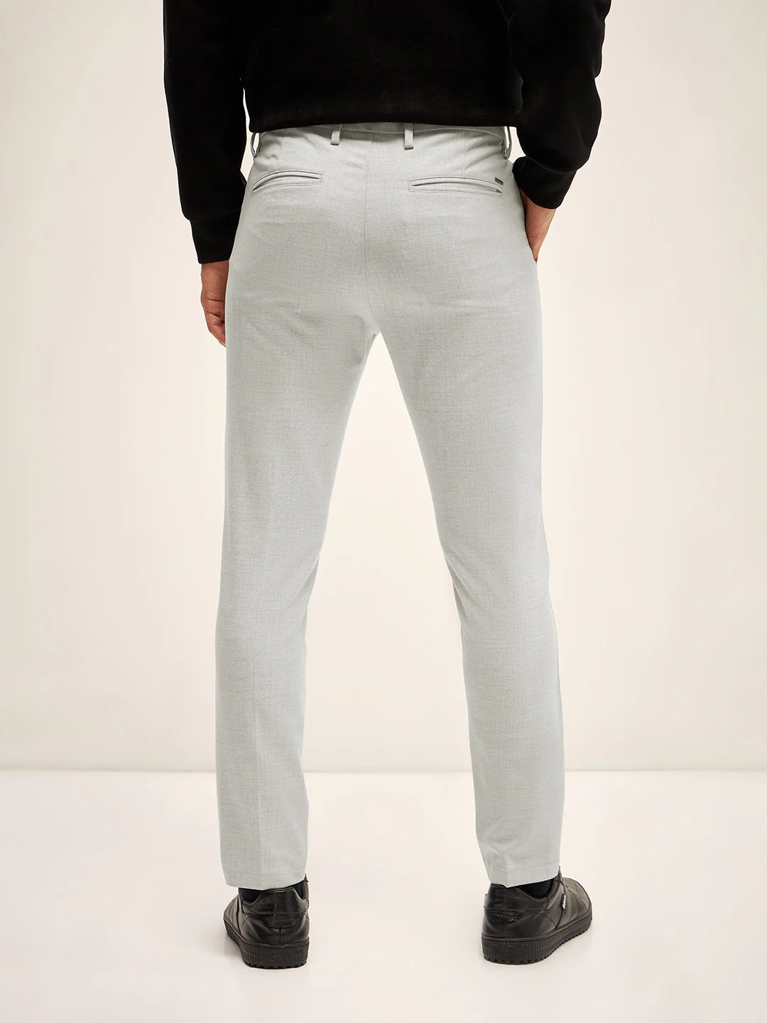 Men Grey Solid 4 Way Stretch Formal Trouser - Image 2