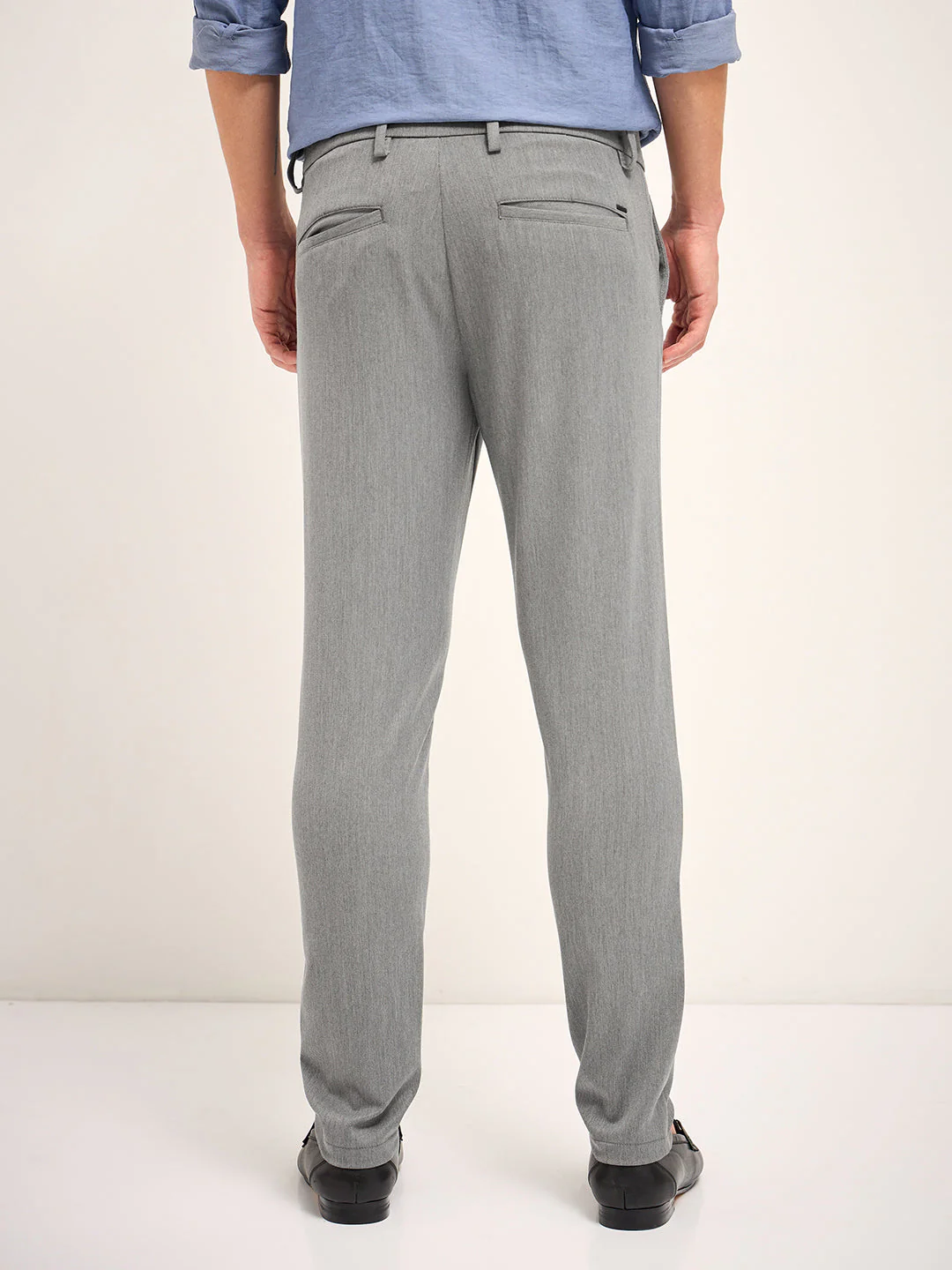 Men Grey Solid 4 Way Stretch Formal Trouser - Image 2