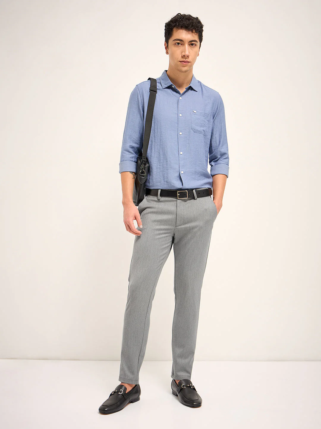 Men Grey Solid 4 Way Stretch Formal Trouser - Image 4