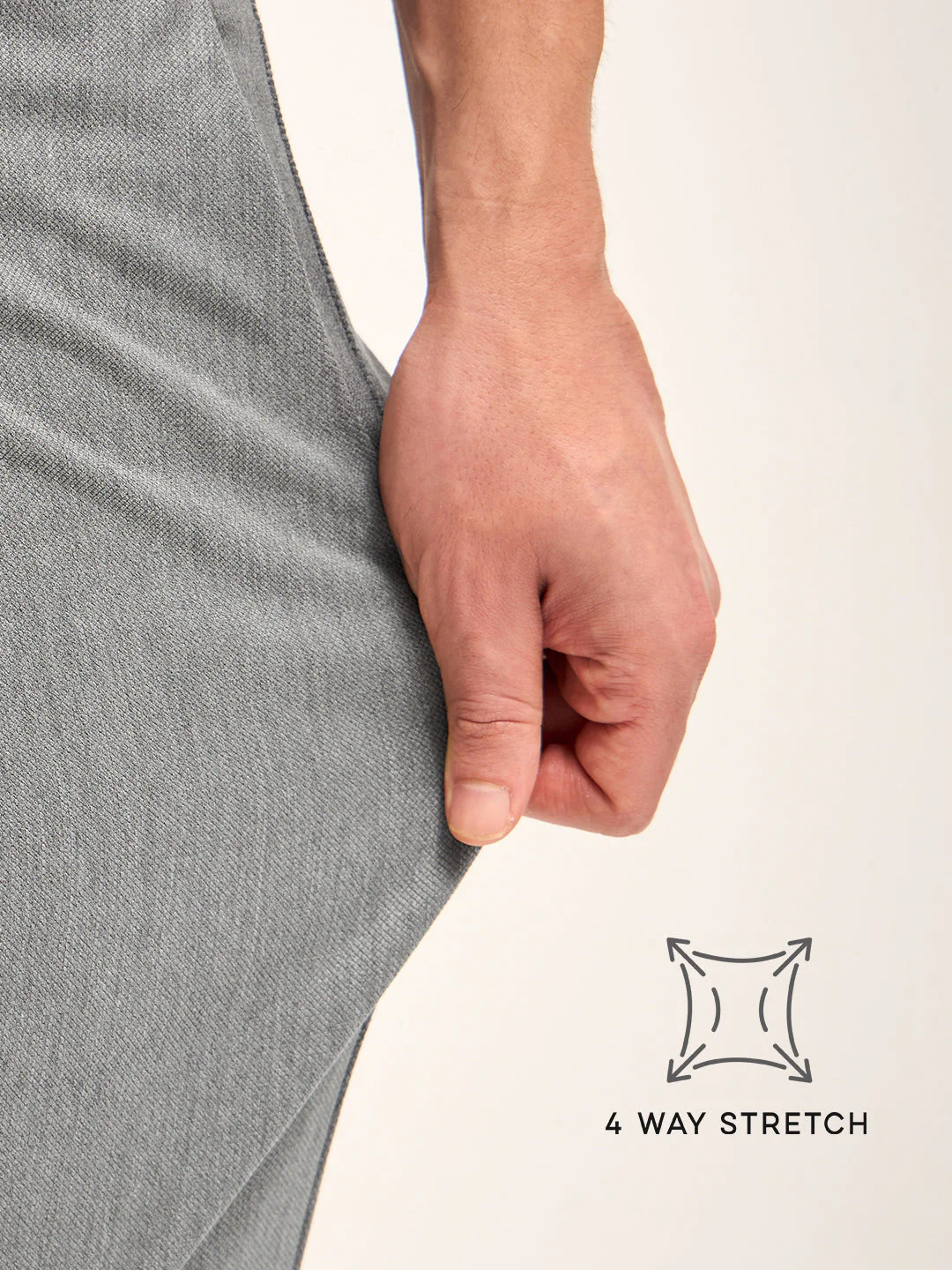 Men Grey Solid 4 Way Stretch Formal Trouser - Image 5