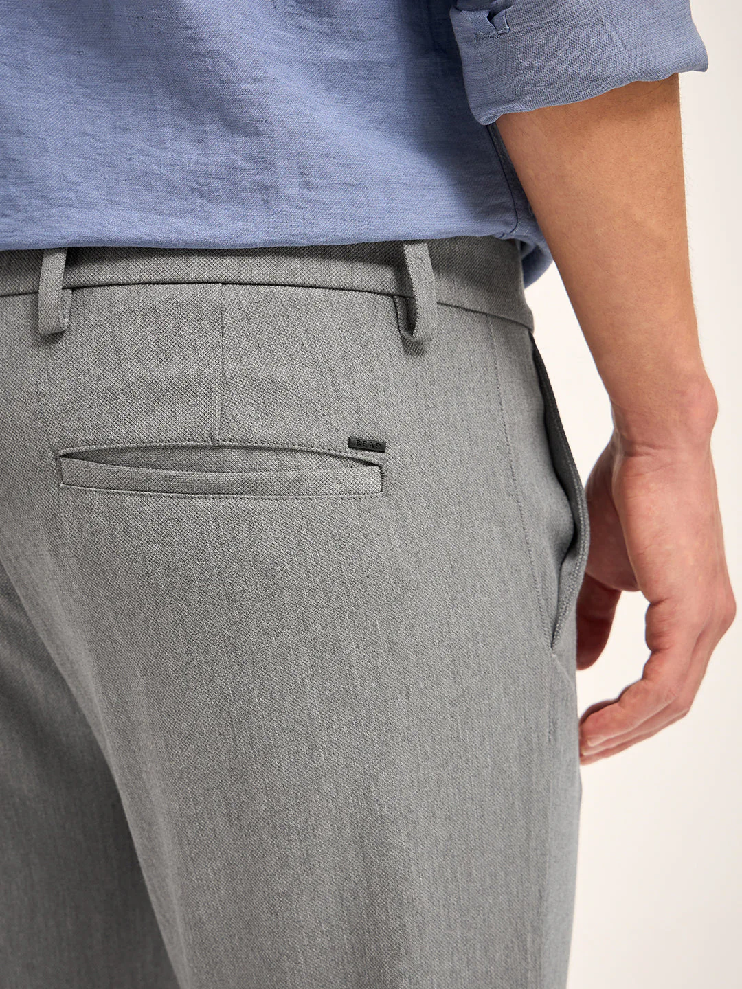 Men Grey Solid 4 Way Stretch Formal Trouser - Image 7