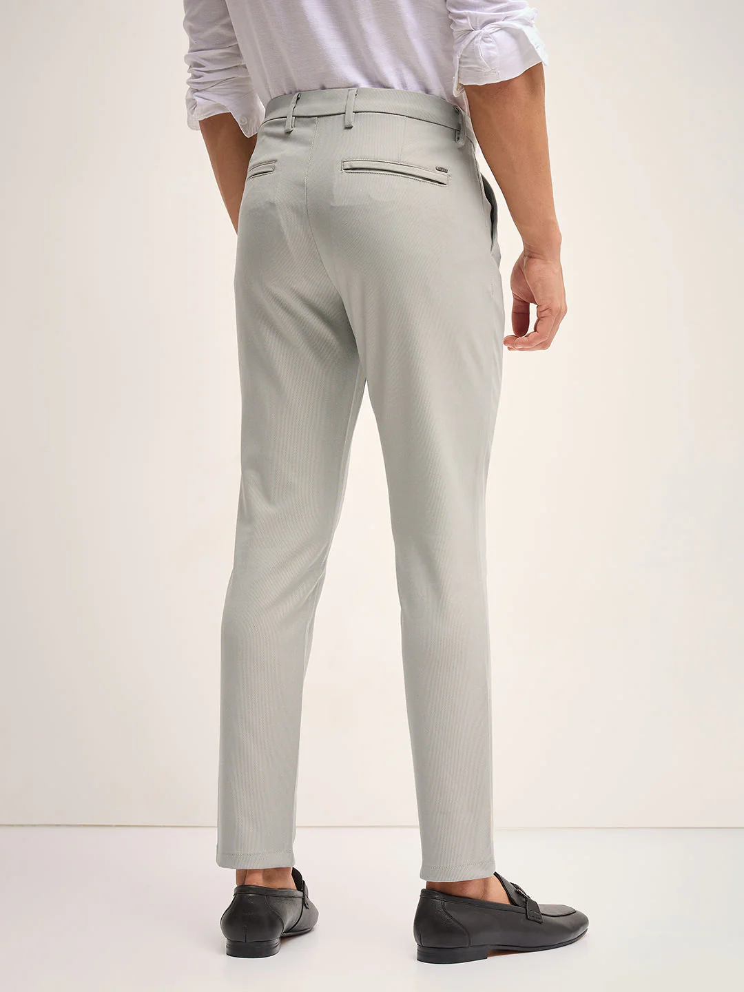 Men Grey Solid 4 Way Stretch Formal Trouser - Image 2