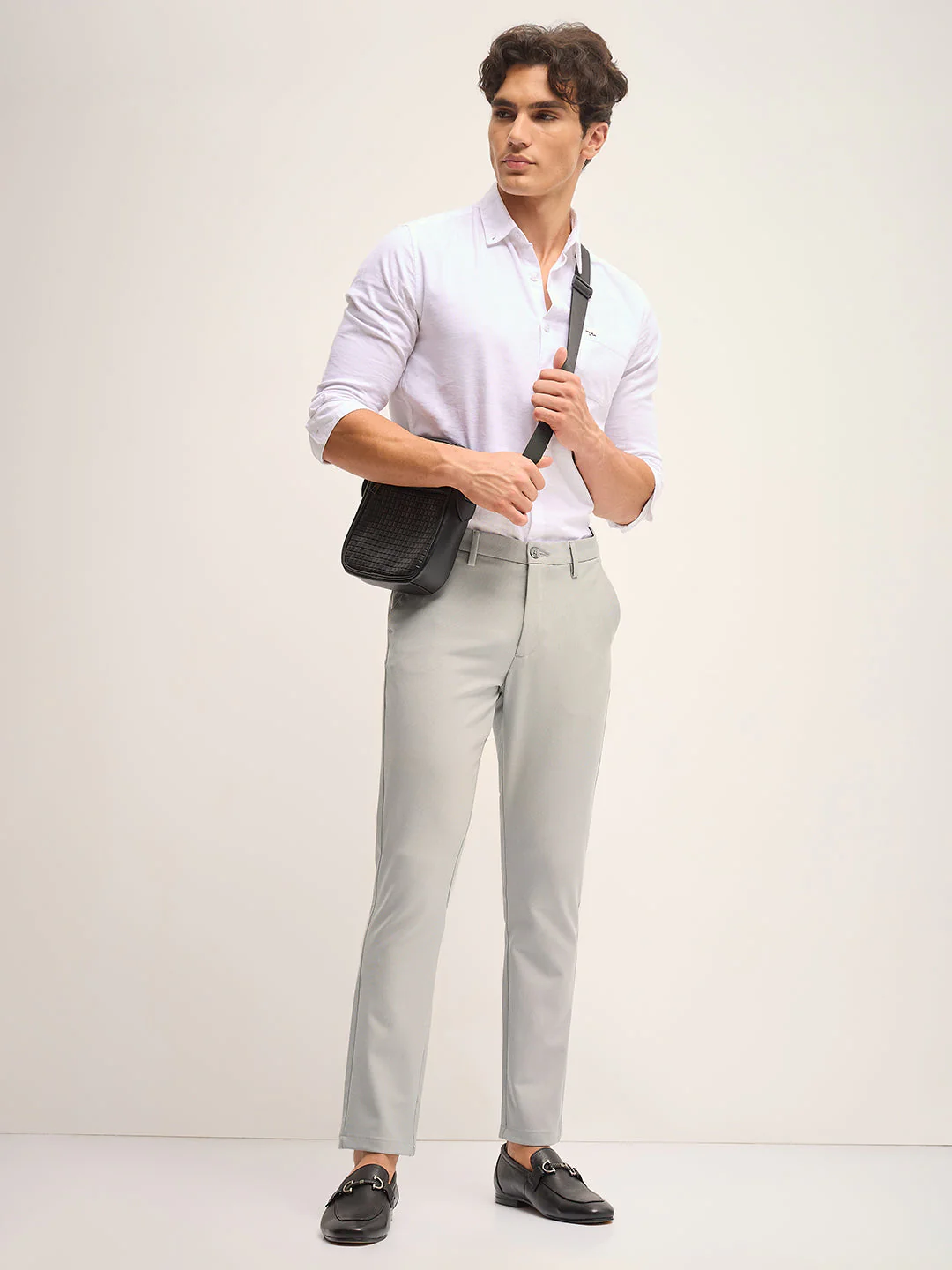 Men Grey Solid 4 Way Stretch Formal Trouser - Image 4