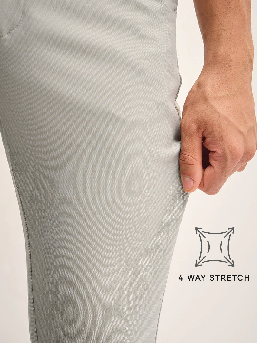 Men Grey Solid 4 Way Stretch Formal Trouser - Image 5