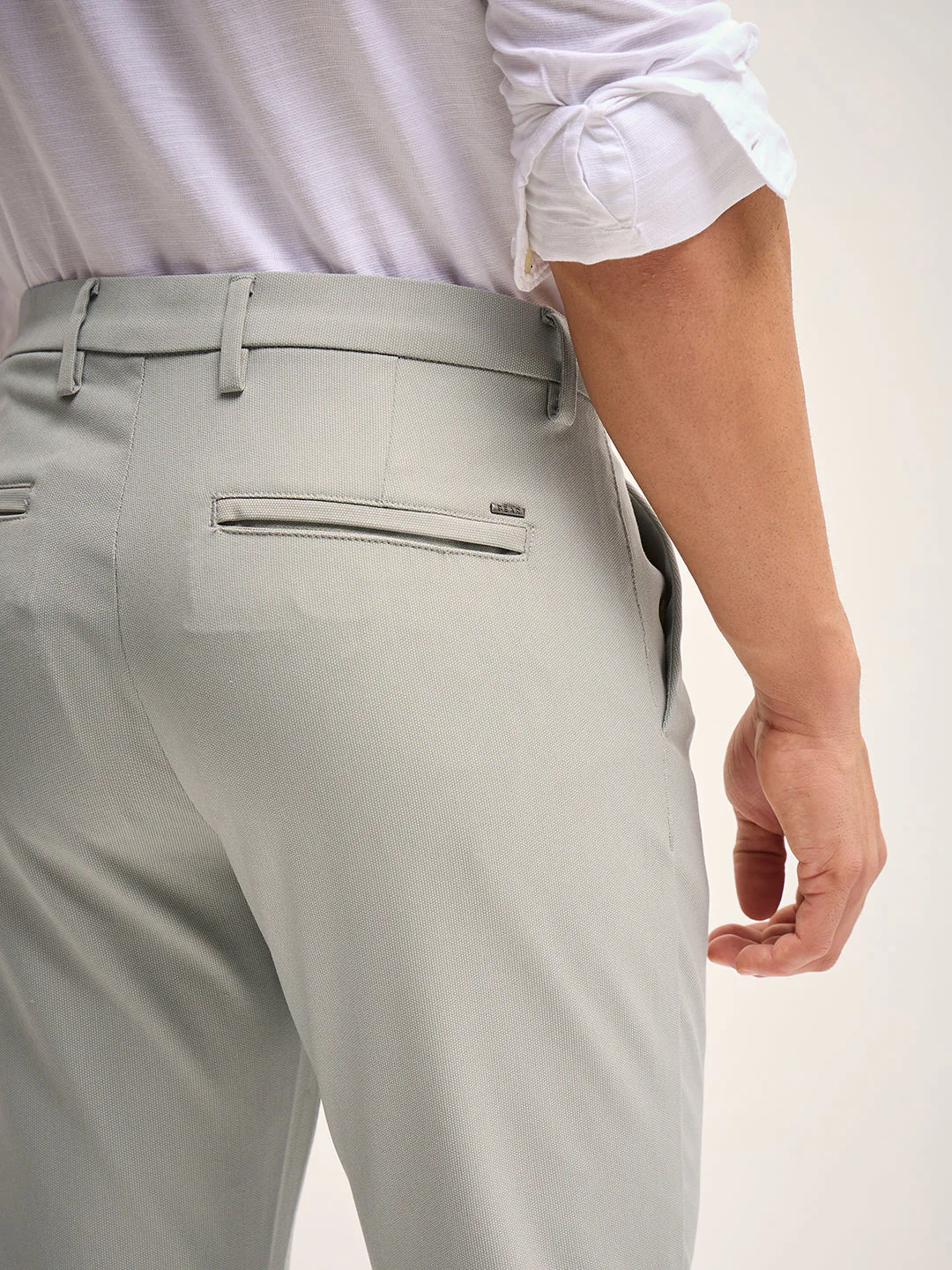 Men Grey Solid 4 Way Stretch Formal Trouser - Image 6
