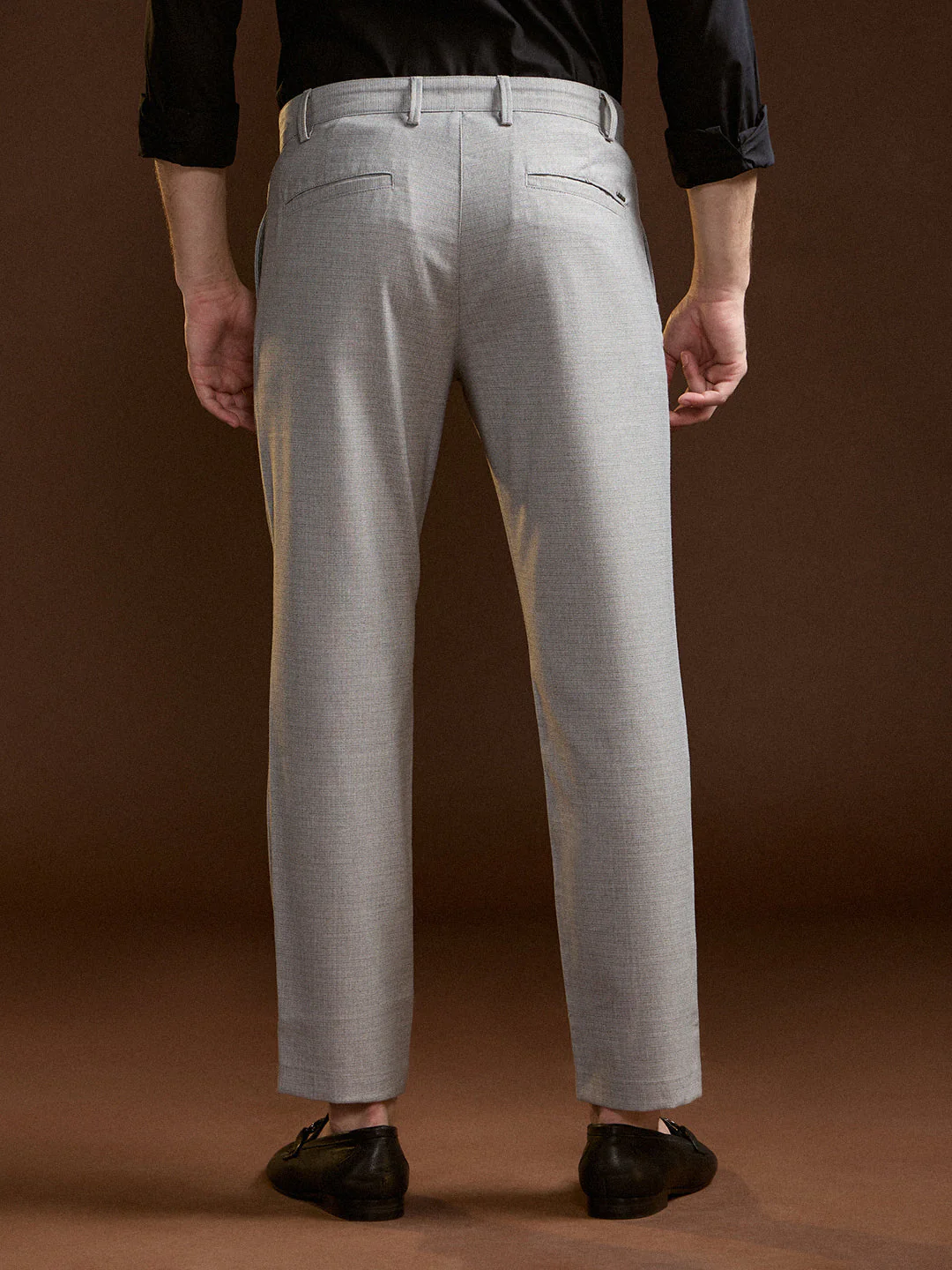 Men Grey Solid Regular Fit Formal Trouser - Image 2
