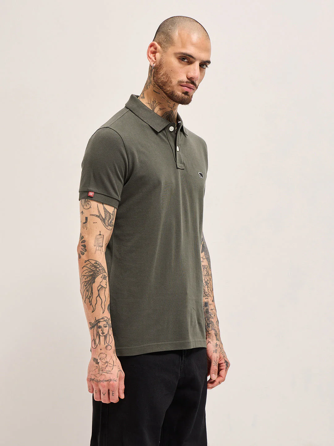 Men Grey Solid Regular Fit Polo - Image 3