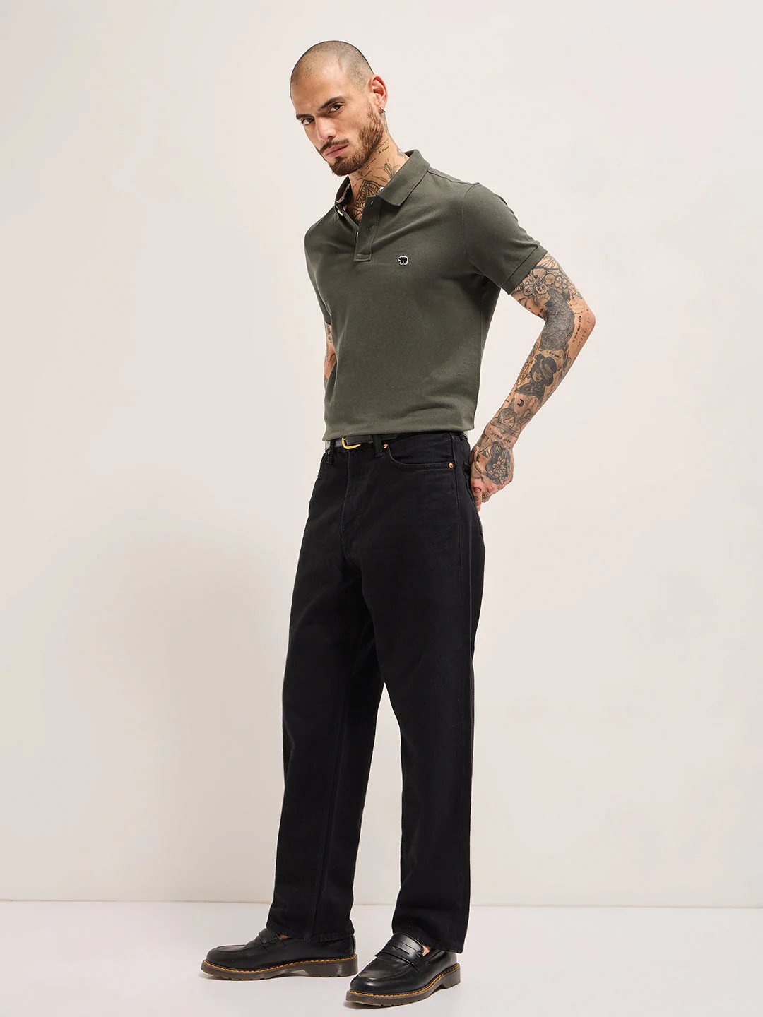 Men Grey Solid Regular Fit Polo - Image 4