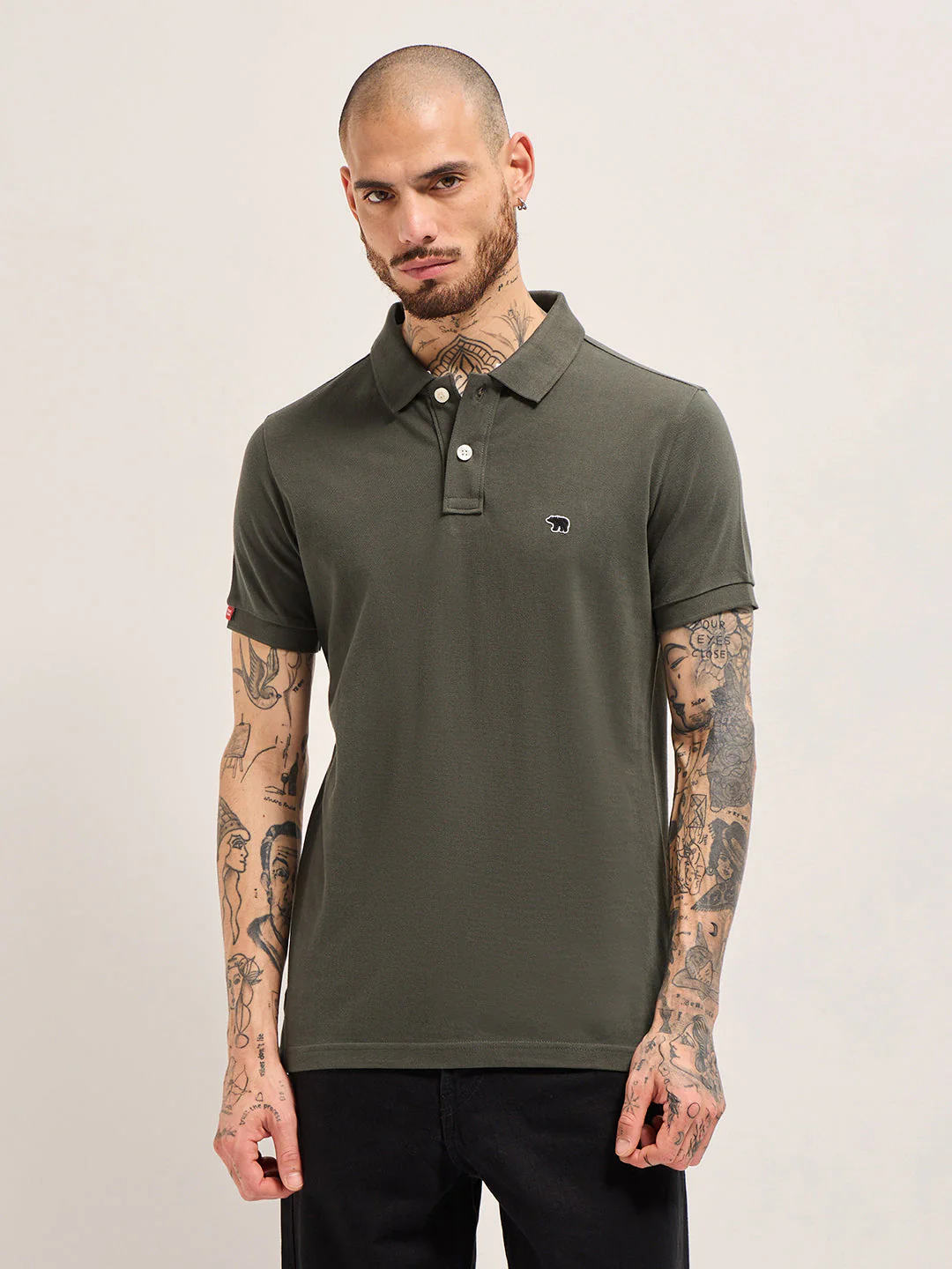 Men Grey Solid Regular Fit Polo - Image 6
