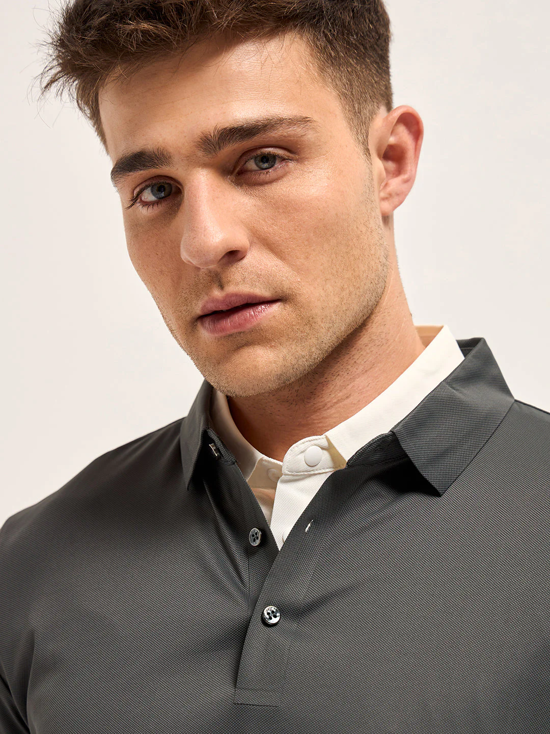 Men Grey Solid Regular Fit Polo T-shirt - Image 5