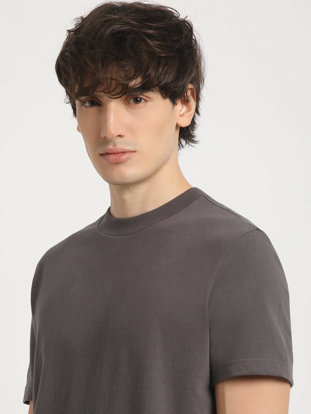 Men Grey Solid Regular Fit Round Neck T Shirt | The Bear House - Image 6