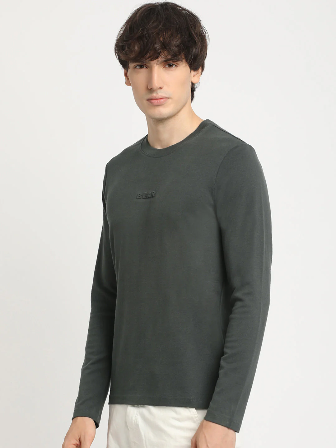 Men Grey Solid Regular Fit Round Neck T-Shirt - Image 3