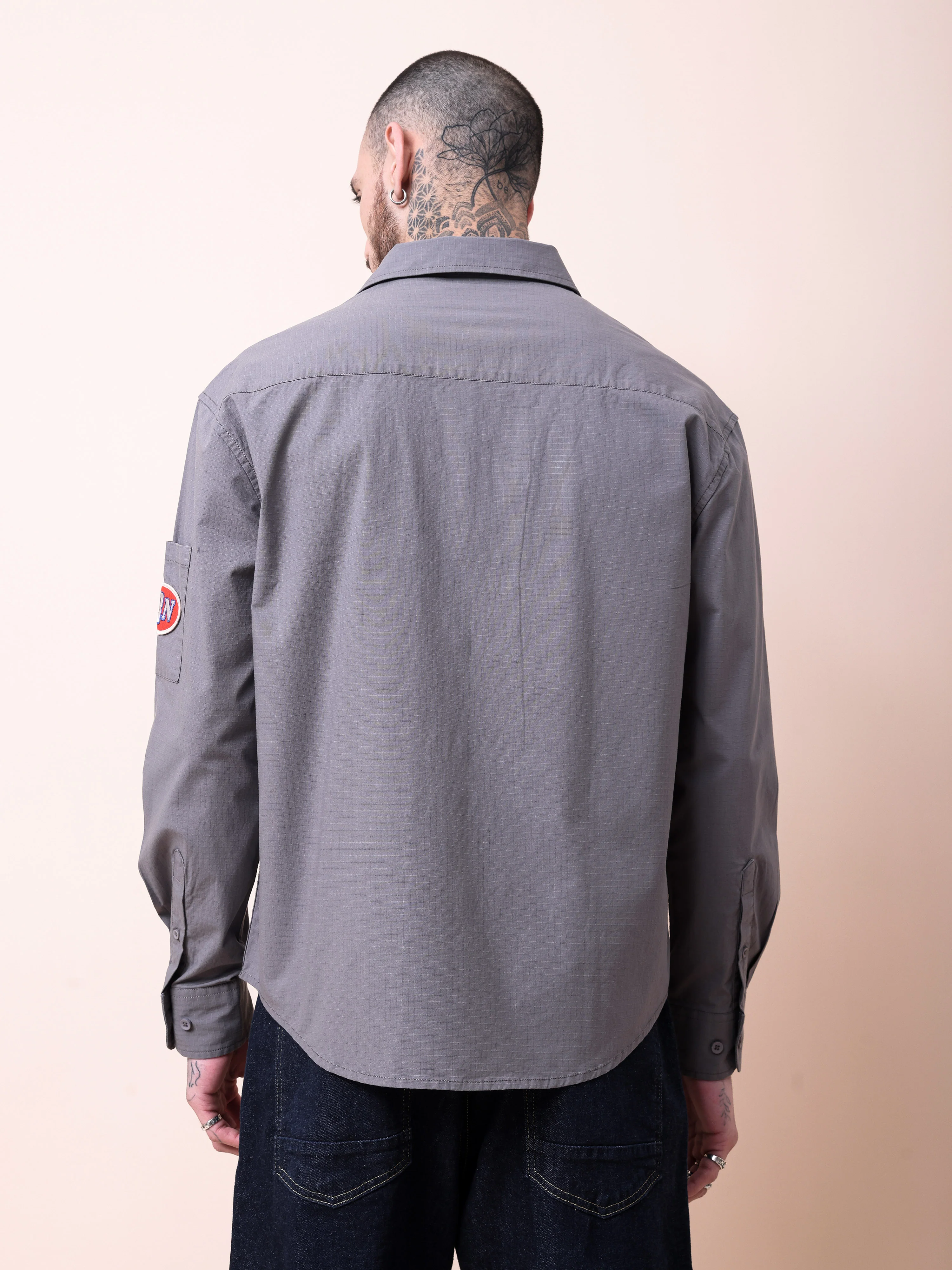 Men Grey Solid Shacket - Image 3