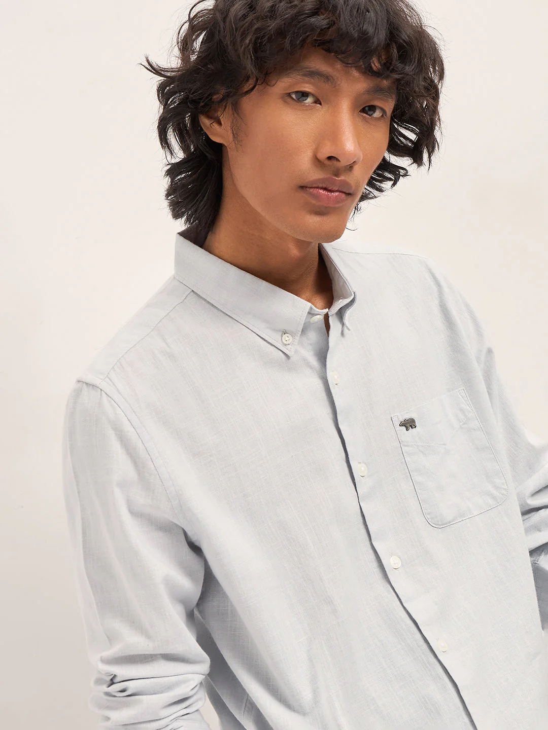 Men Grey Solid Slim Fit Casual Shirt - Image 5