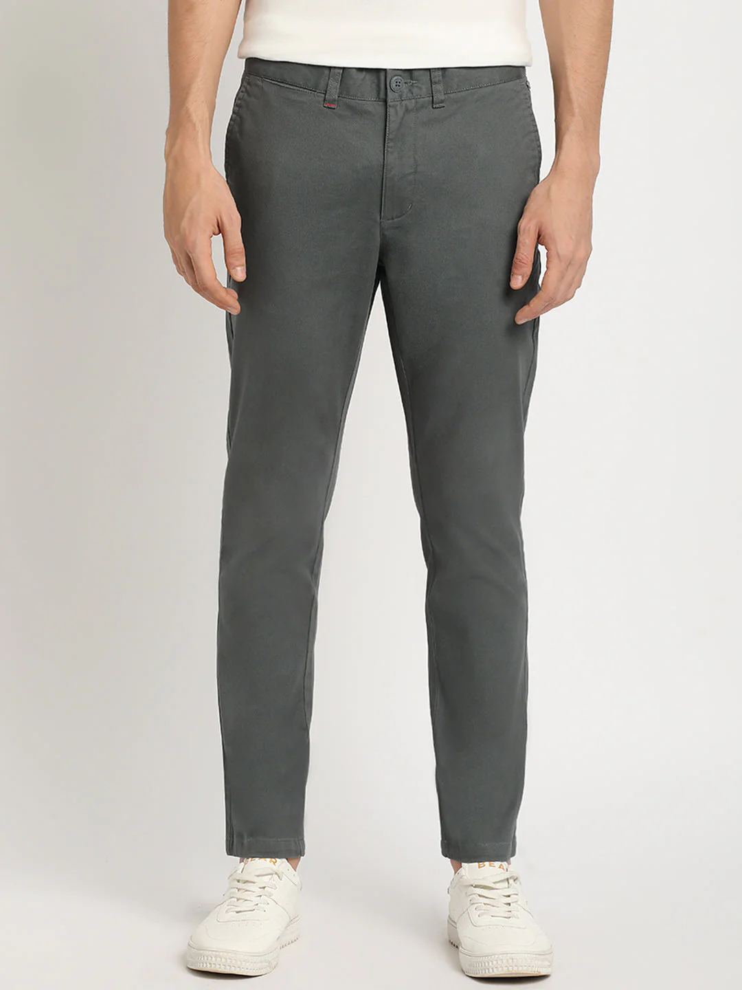 Men Grey Solid Slim Fit Formal Trouser - Image 2