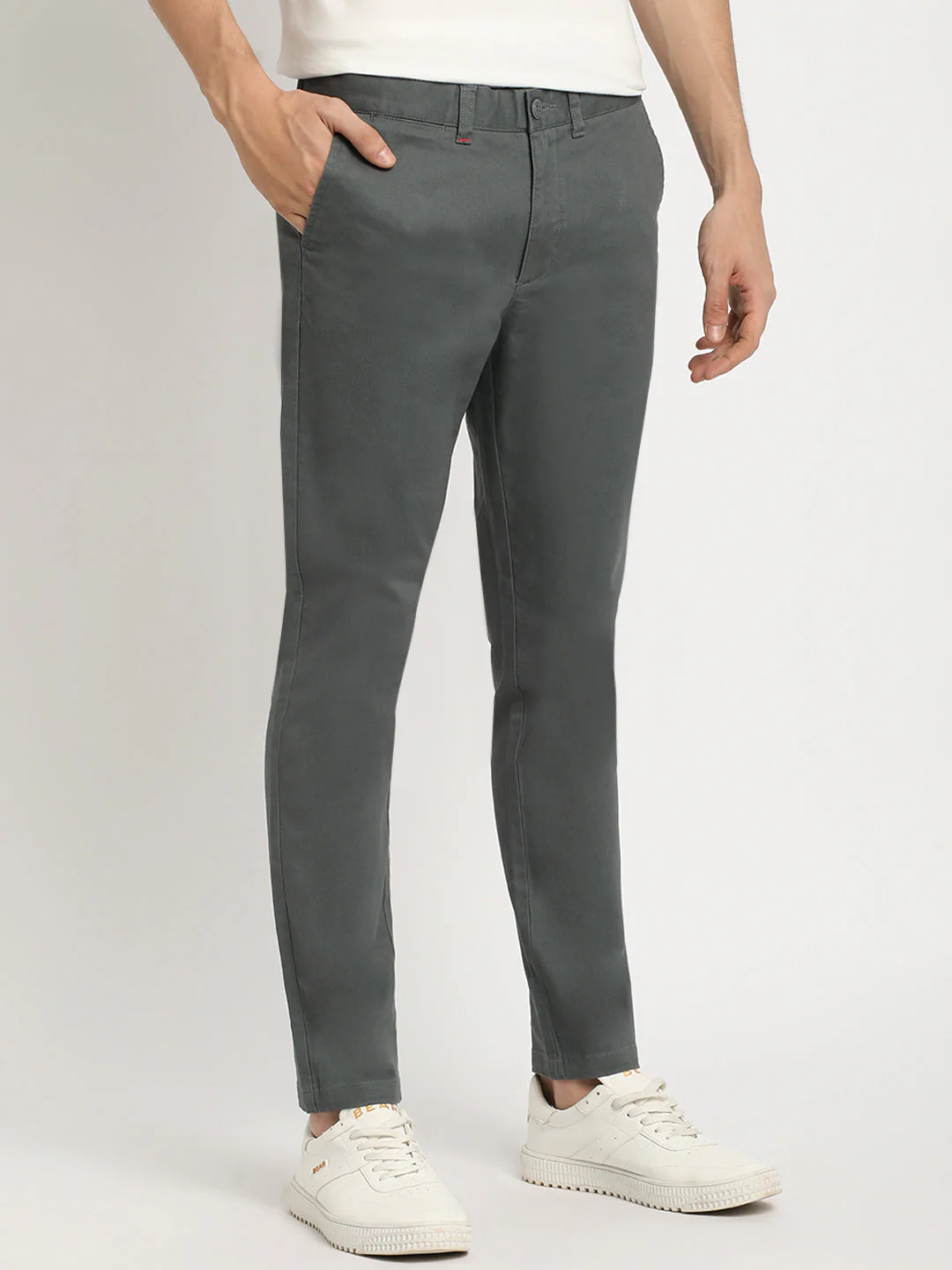 Men Grey Solid Slim Fit Formal Trouser - Image 3