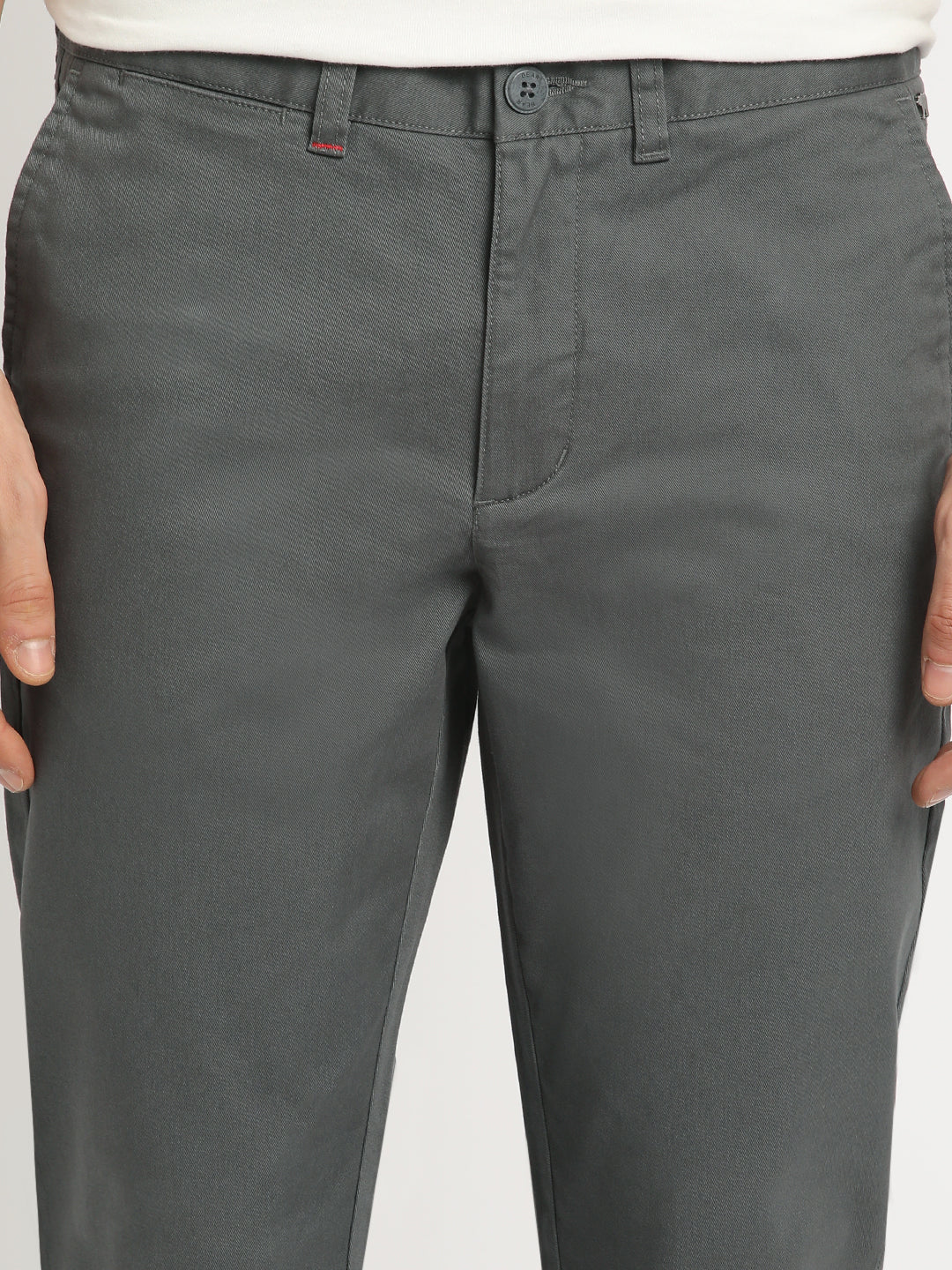 Men Grey Solid Slim Fit Formal Trouser - Image 6
