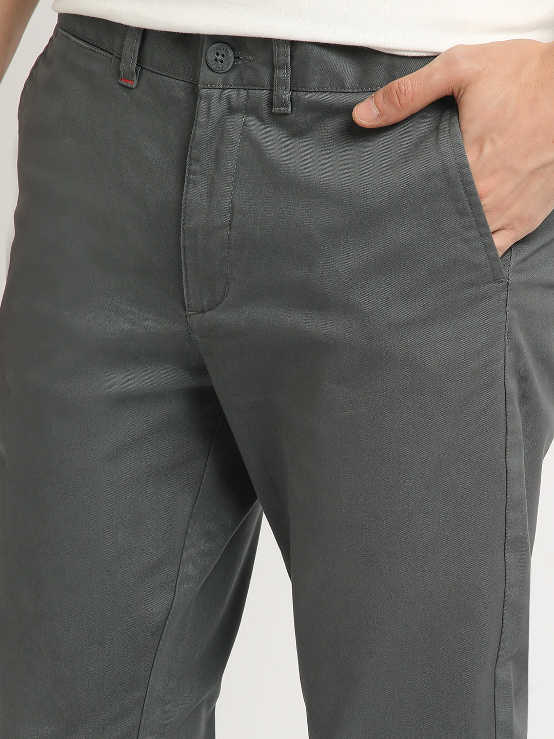 Men Grey Solid Slim Fit Formal Trouser - Image 7