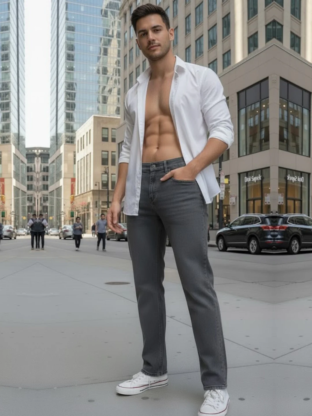 Men Grey Straight Fit Jeans - Image 2