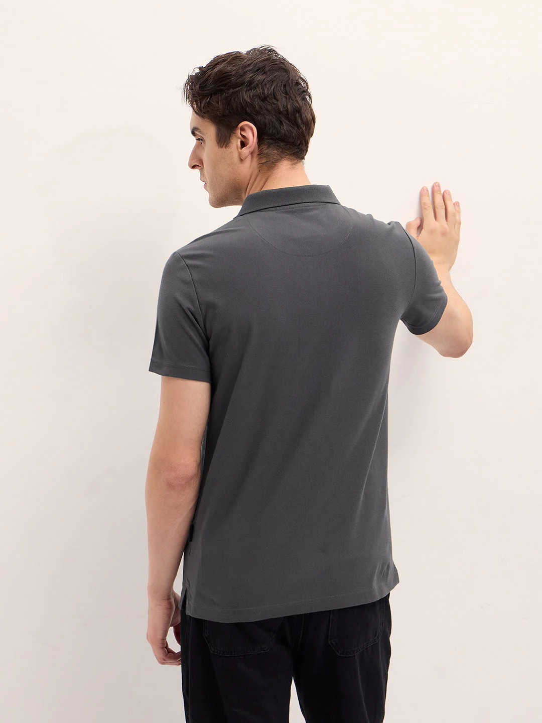 Men Grey Stripe Design Regular Fit Polo - Image 2