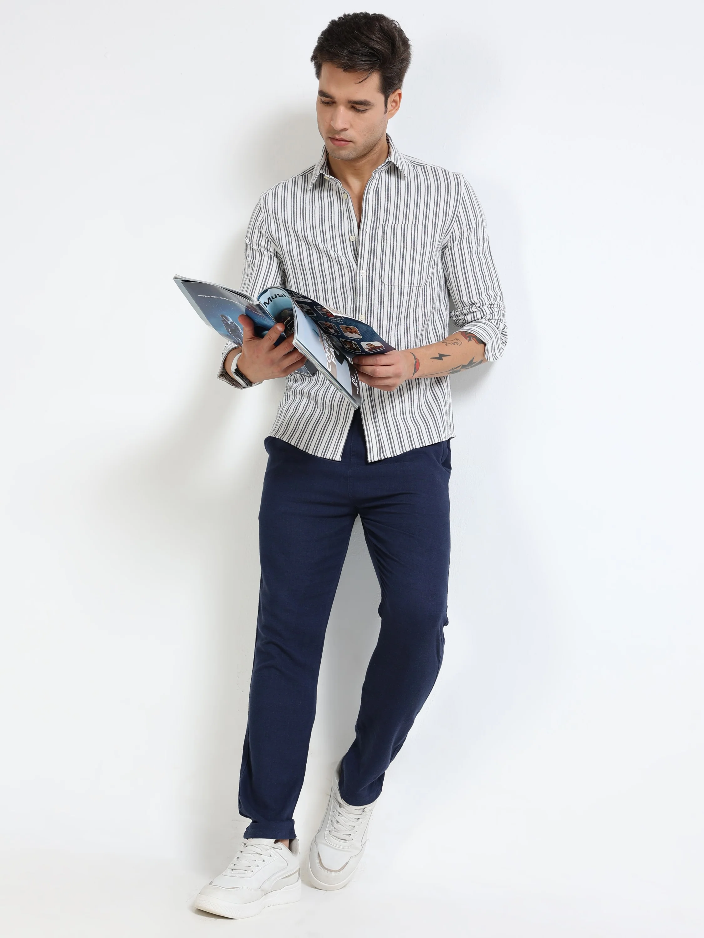 Men Grey Stripe Regular Shirt - Image 2