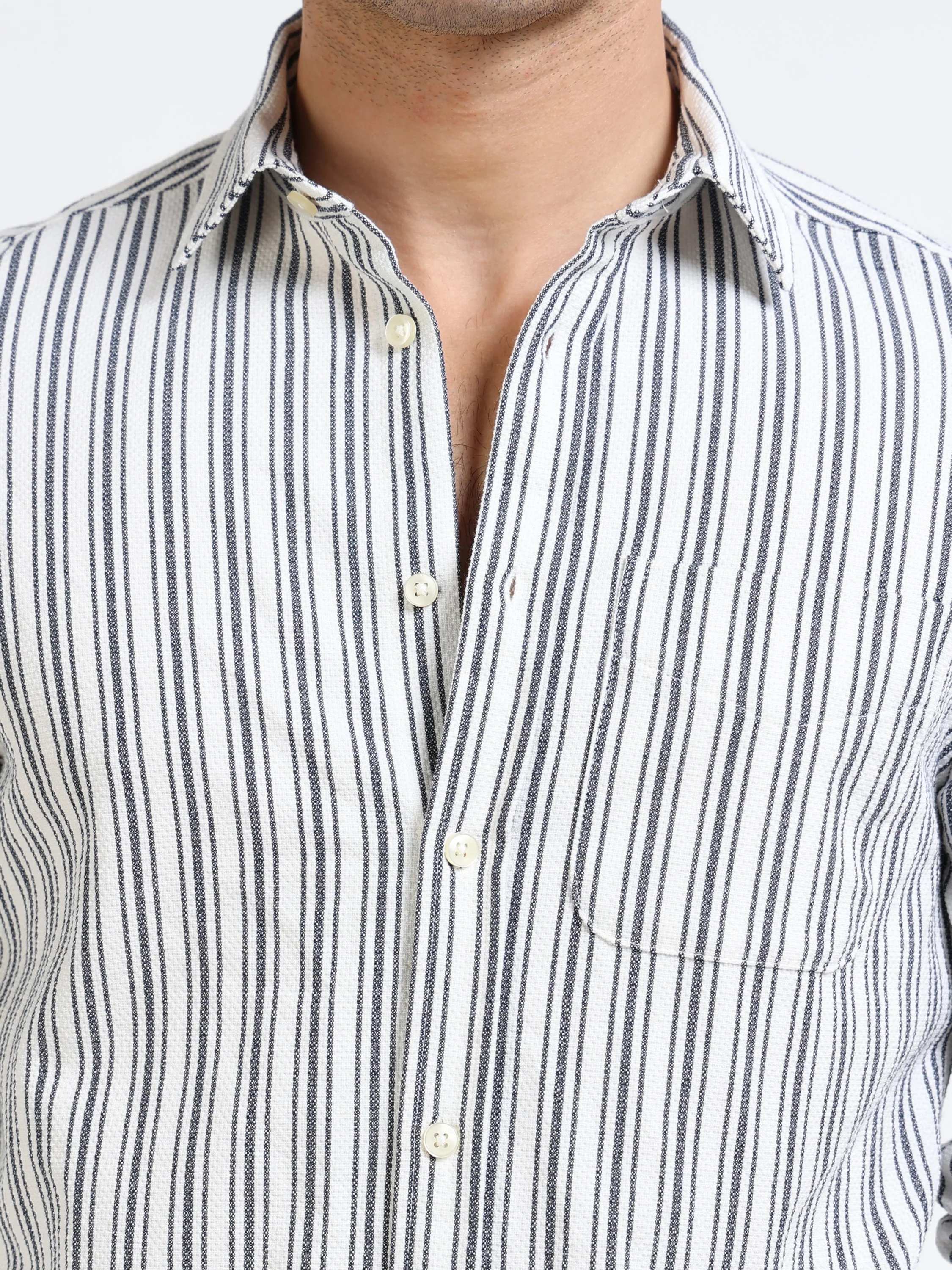 Men Grey Stripe Regular Shirt - Image 3