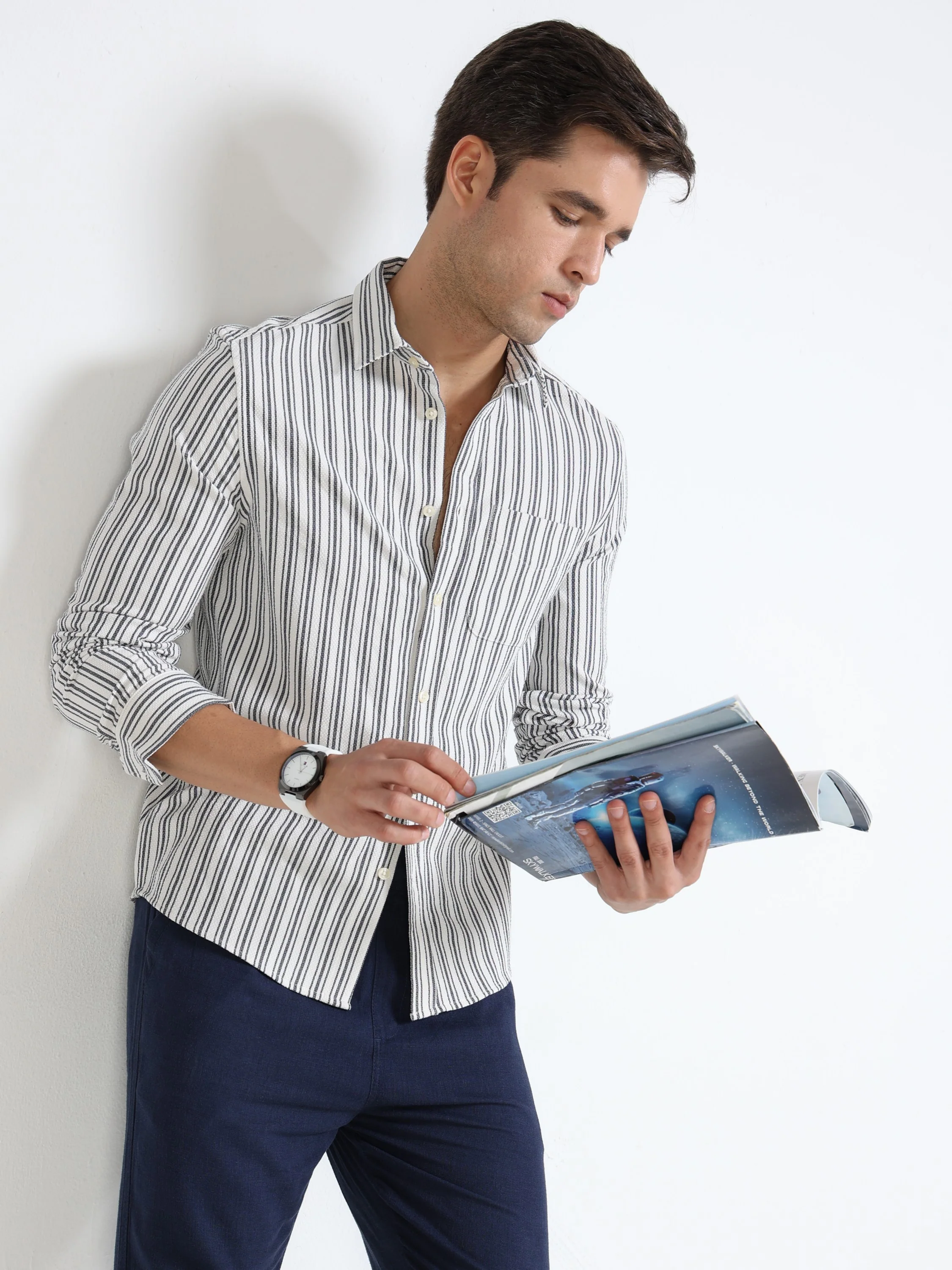 Men Grey Stripe Regular Shirt - Image 6