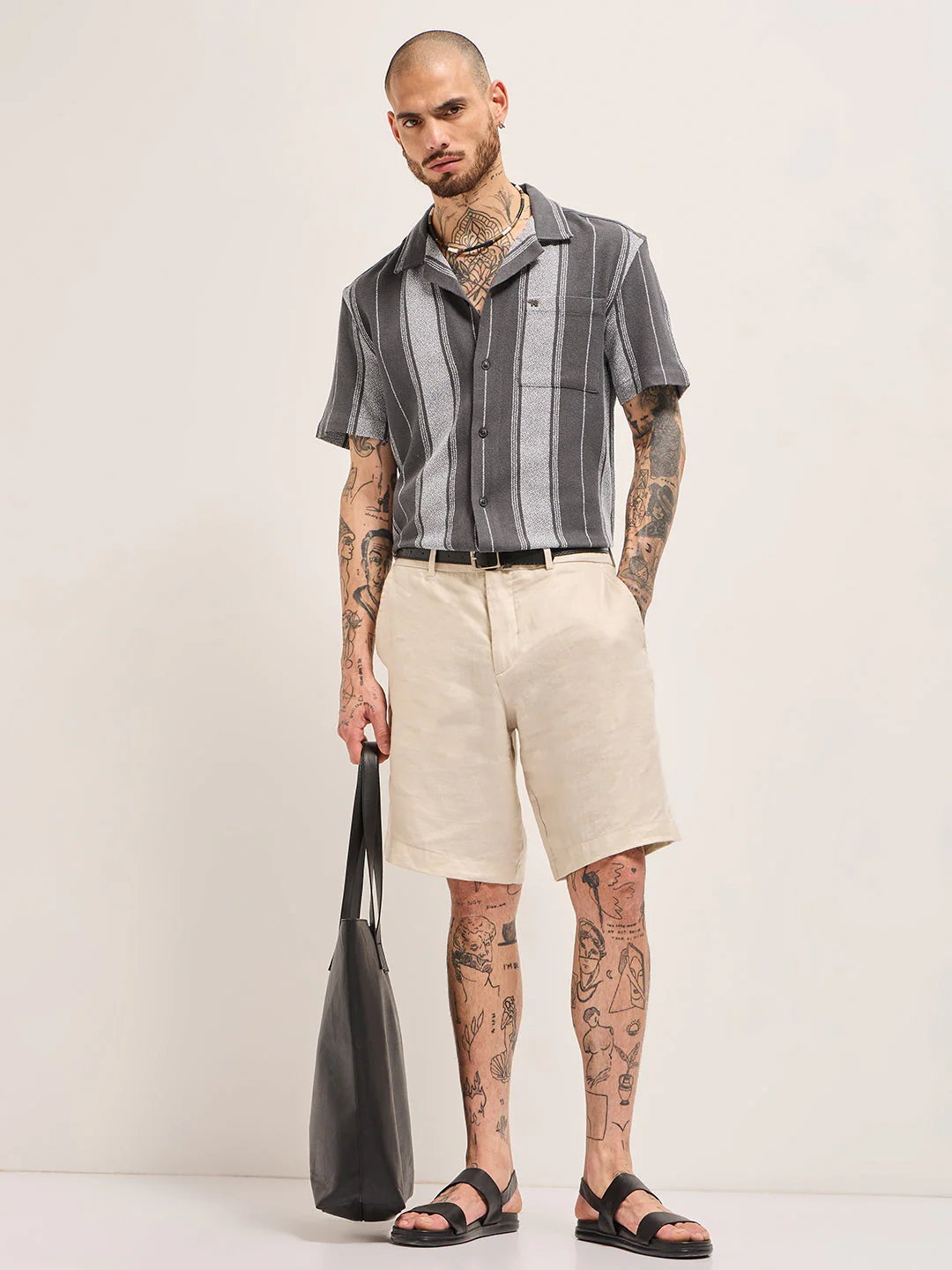 Men Grey Striped Regular Fit Casual Shirt - Image 4