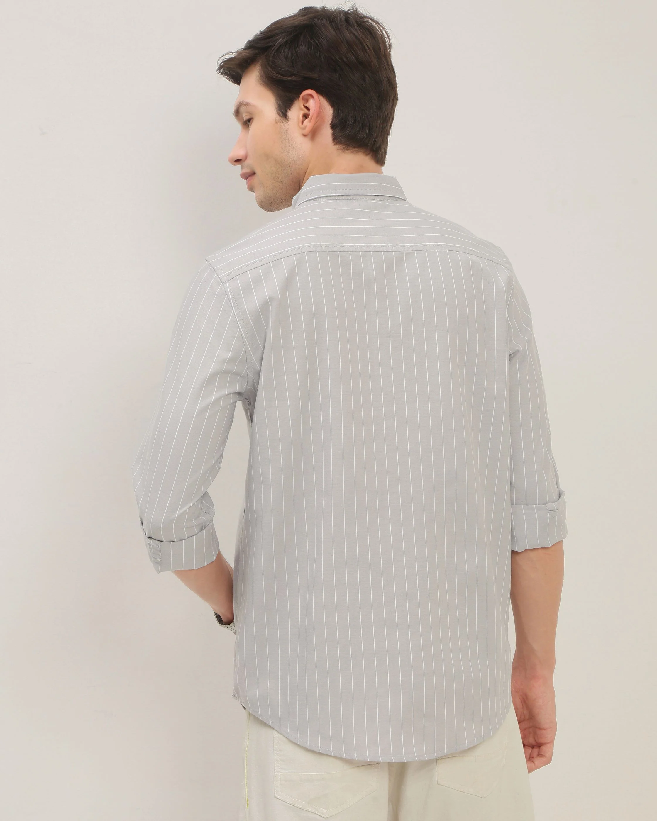 Men Grey Striped Shirt - Image 3