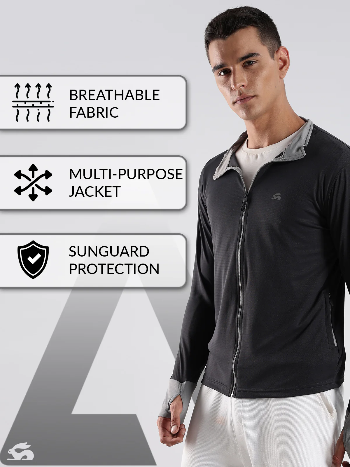 Men Grey Sunscreen Jacket With UV Protection And Zipper - Image 5