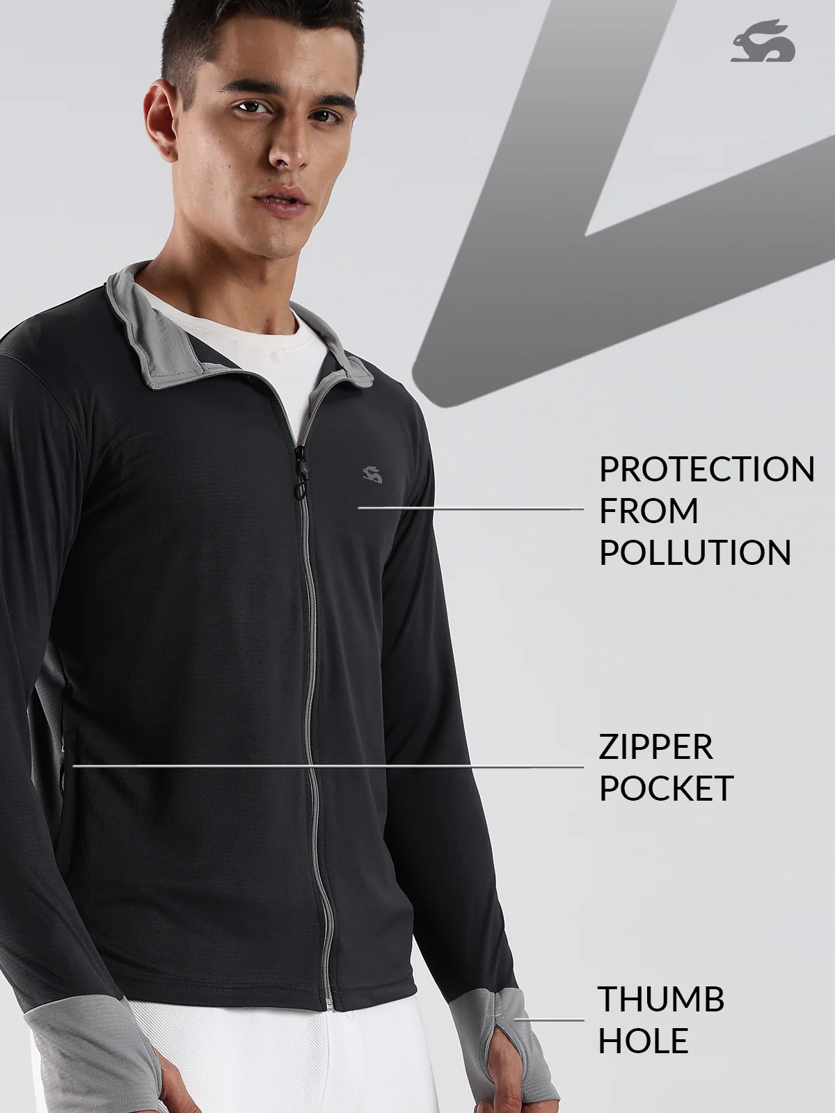 Men Grey Sunscreen Jacket With UV Protection And Zipper - Image 6