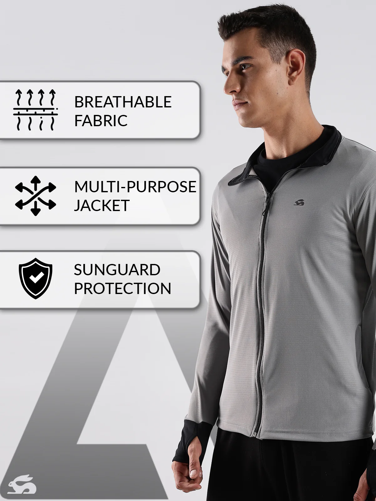 Men Grey Sunscreen Jacket With UV Protection And Zipper - Image 5