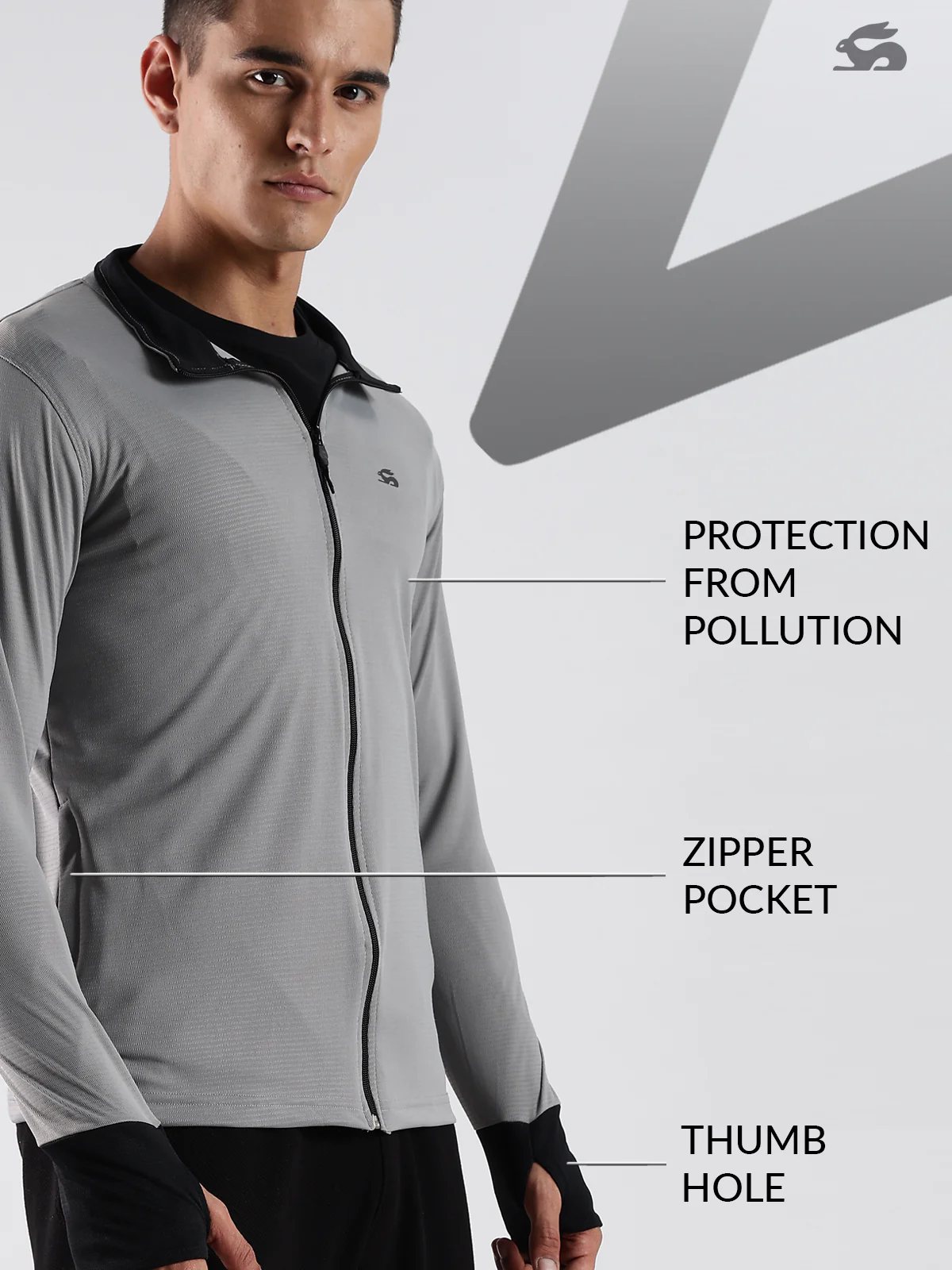 Men Grey Sunscreen Jacket With UV Protection And Zipper - Image 6