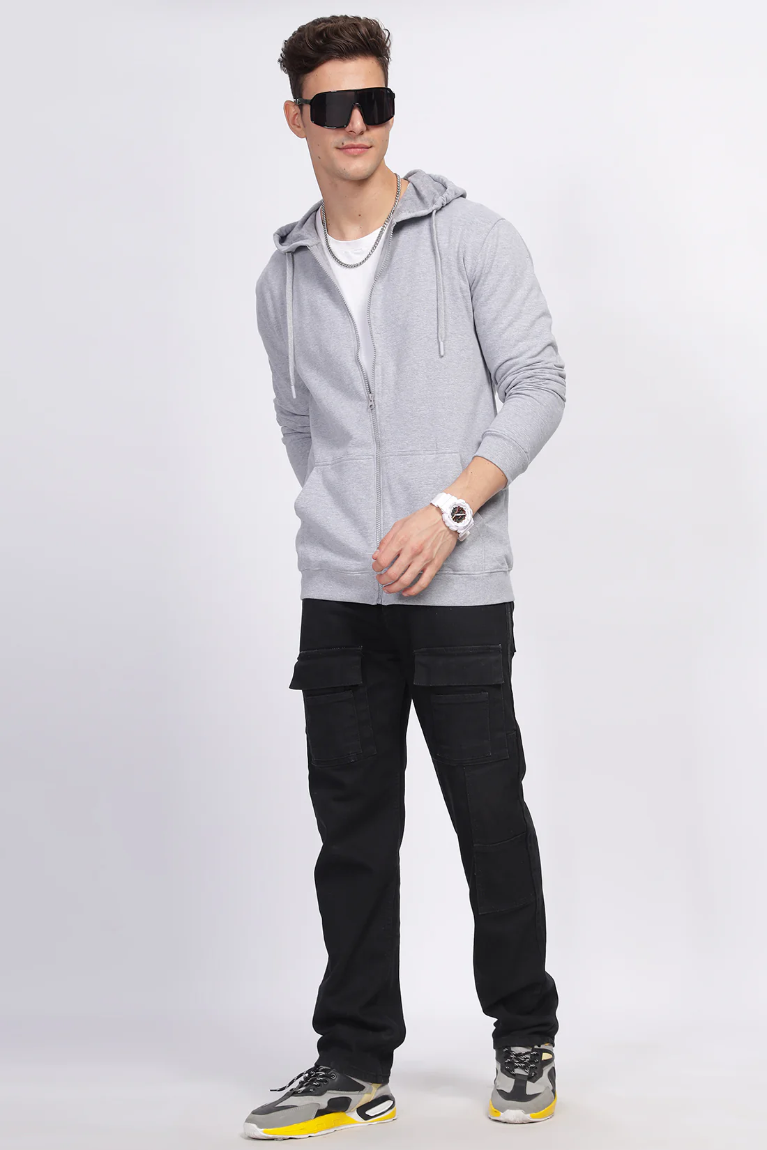 Men Grey Sweatshirt With Zipper Hoodies - Image 4