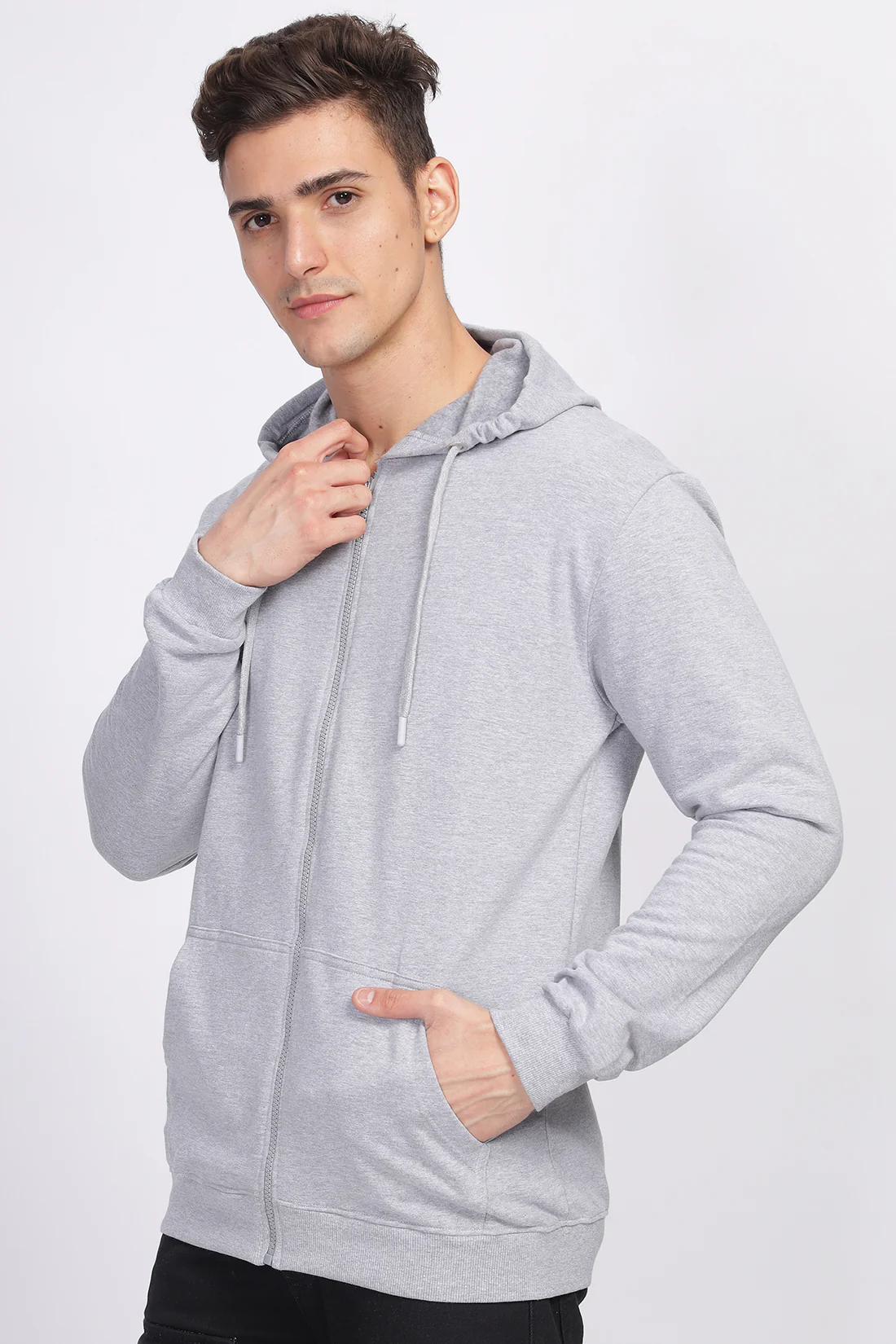 Men Grey Sweatshirt With Zipper Hoodies - Image 5