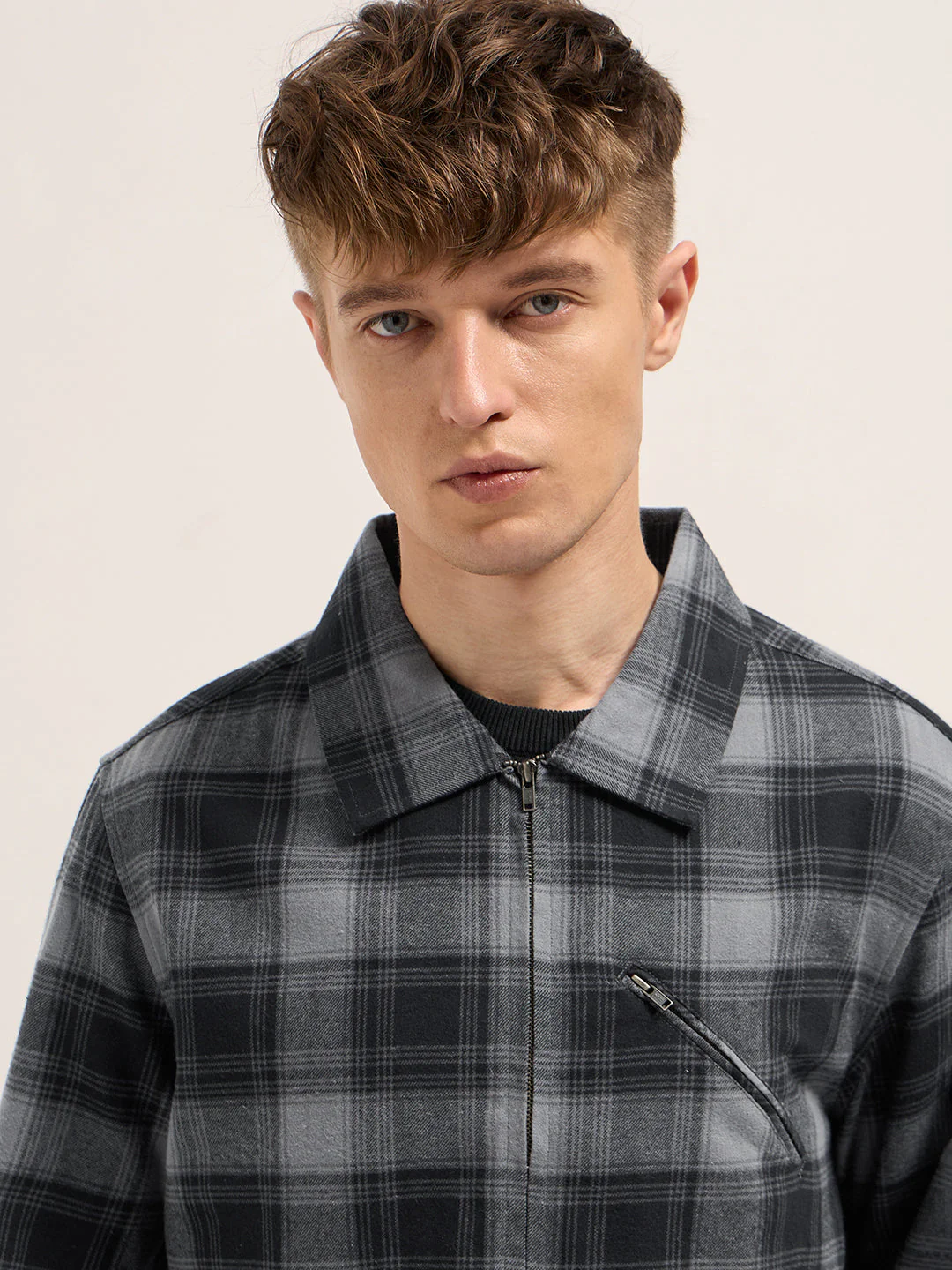 Men Grey Tartan Checked Flannel Shacket - Image 5