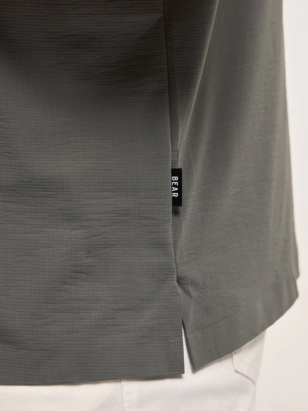 Men Grey Texture Slim Fit Polo T-shirt - Image 6