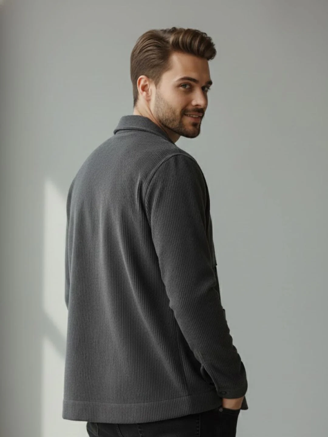 Men Grey Textured Casual Jacket - Image 2