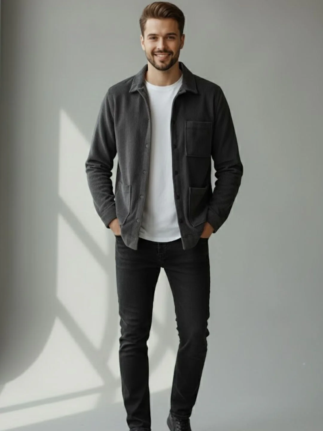 Men Grey Textured Casual Jacket - Image 4