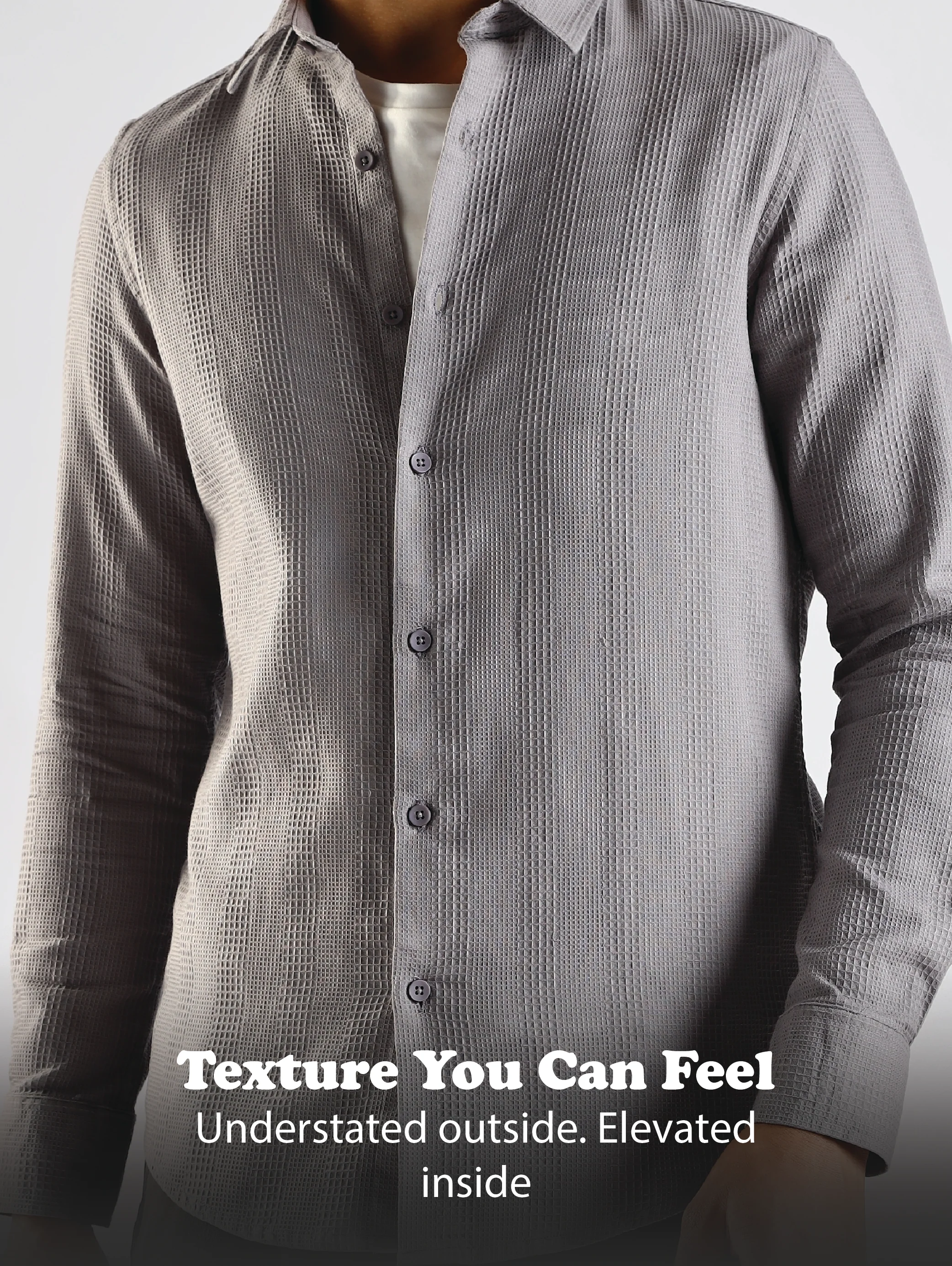 Men Grey Textured Cotton Shirt - Image 11