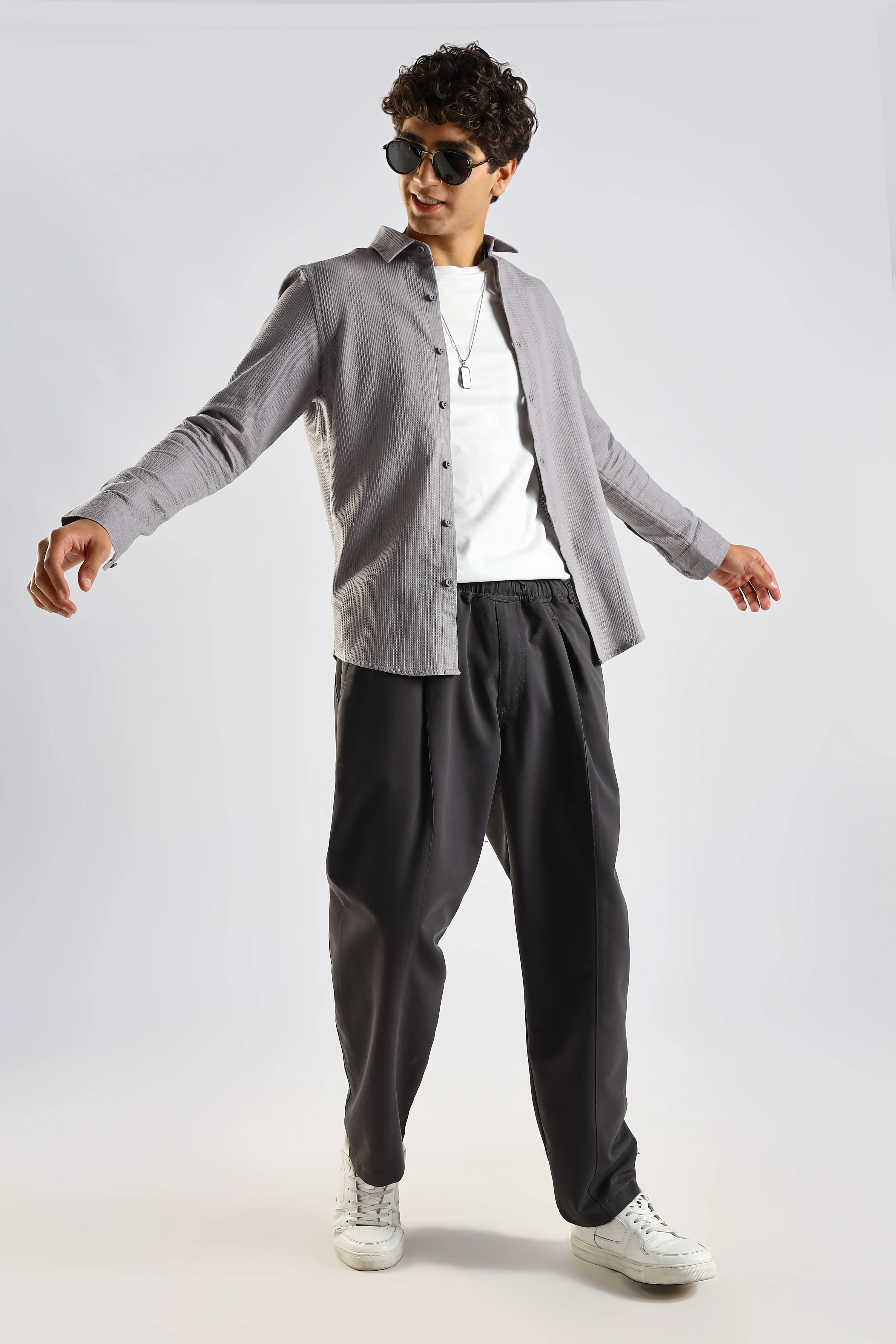 Men Grey Textured Cotton Shirt - Image 8