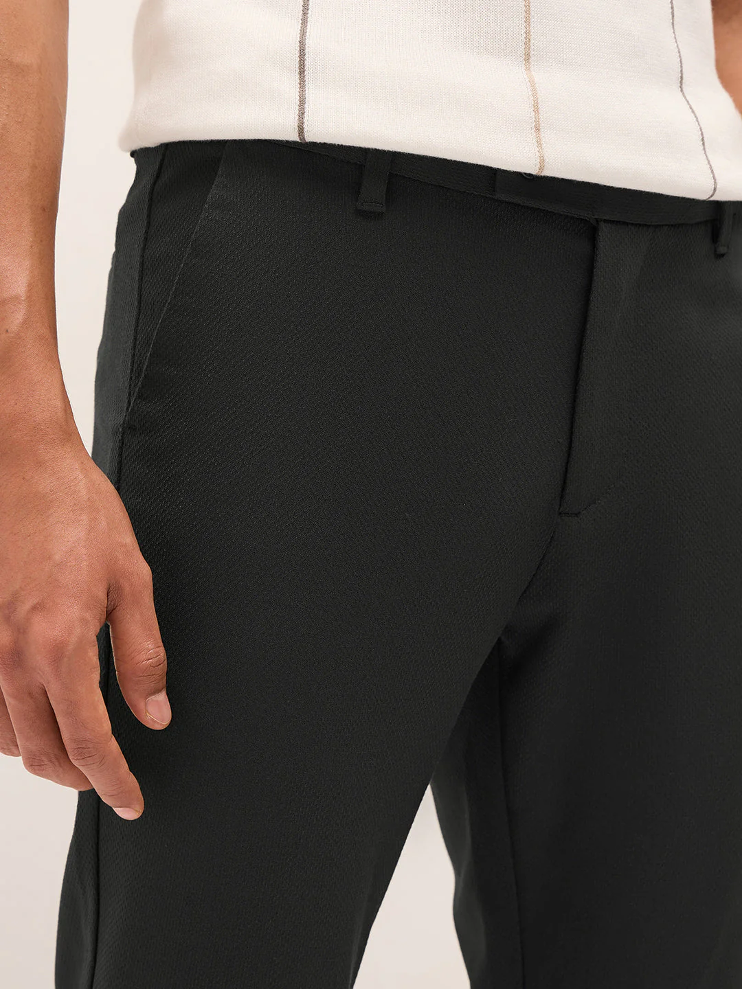 Men Grey Textured Polyester Blend Slim Fit Formal Trousers - Image 5