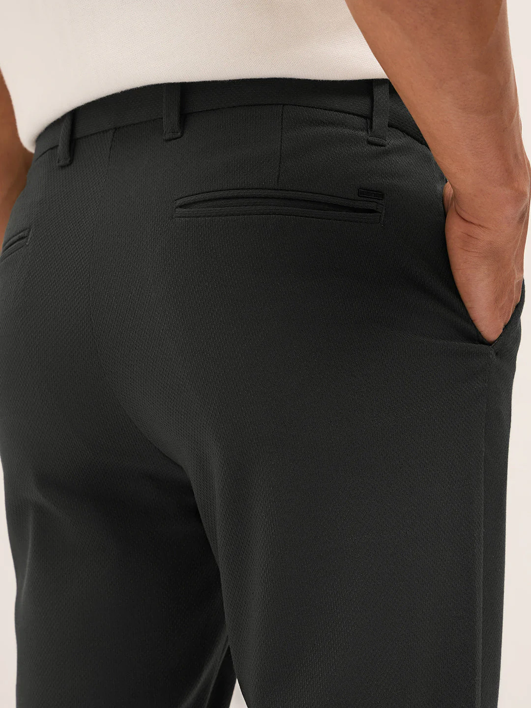 Men Grey Textured Polyester Blend Slim Fit Formal Trousers - Image 6