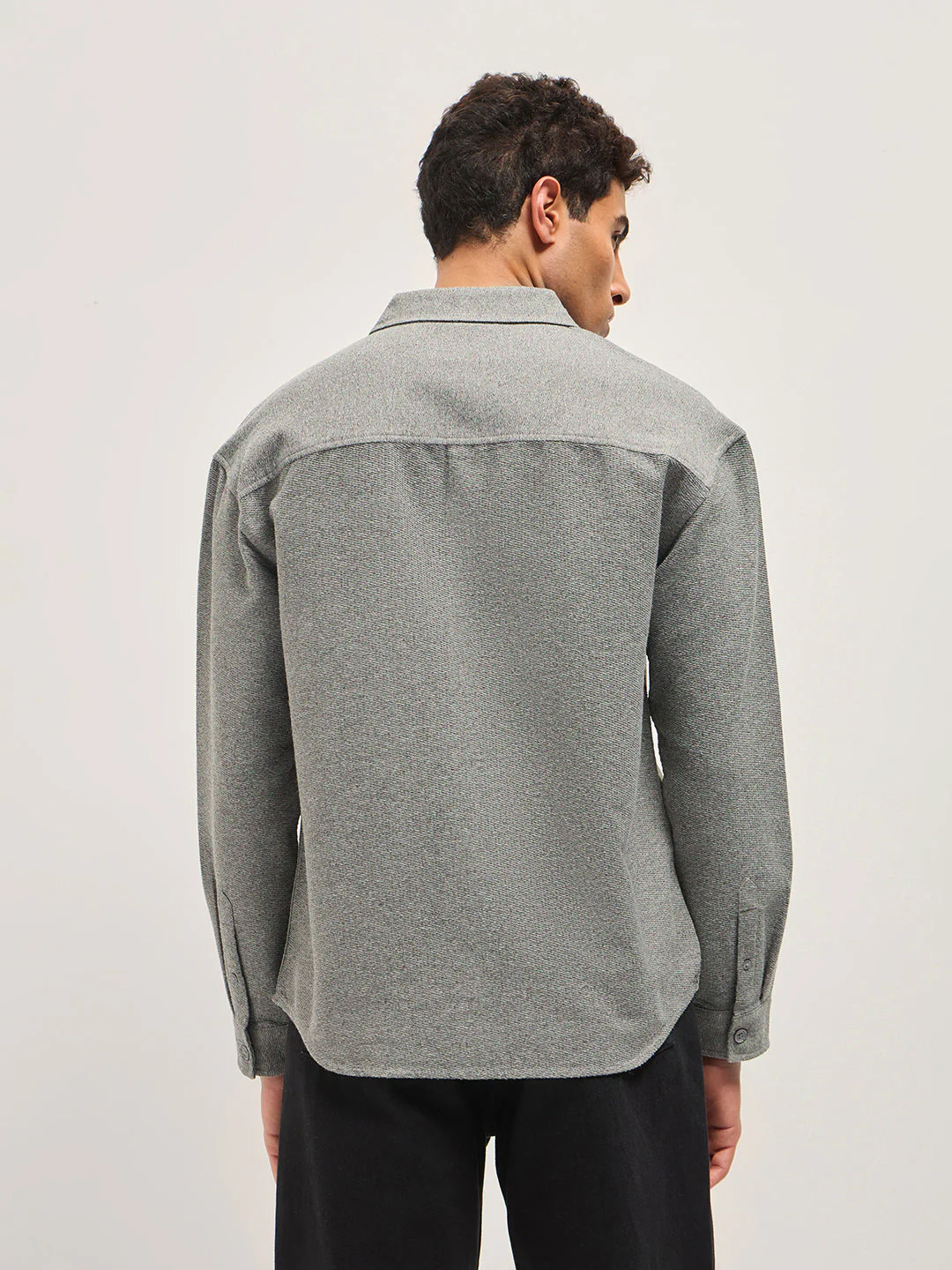 Men Grey Textured Relax Fit Overshirt - Image 2